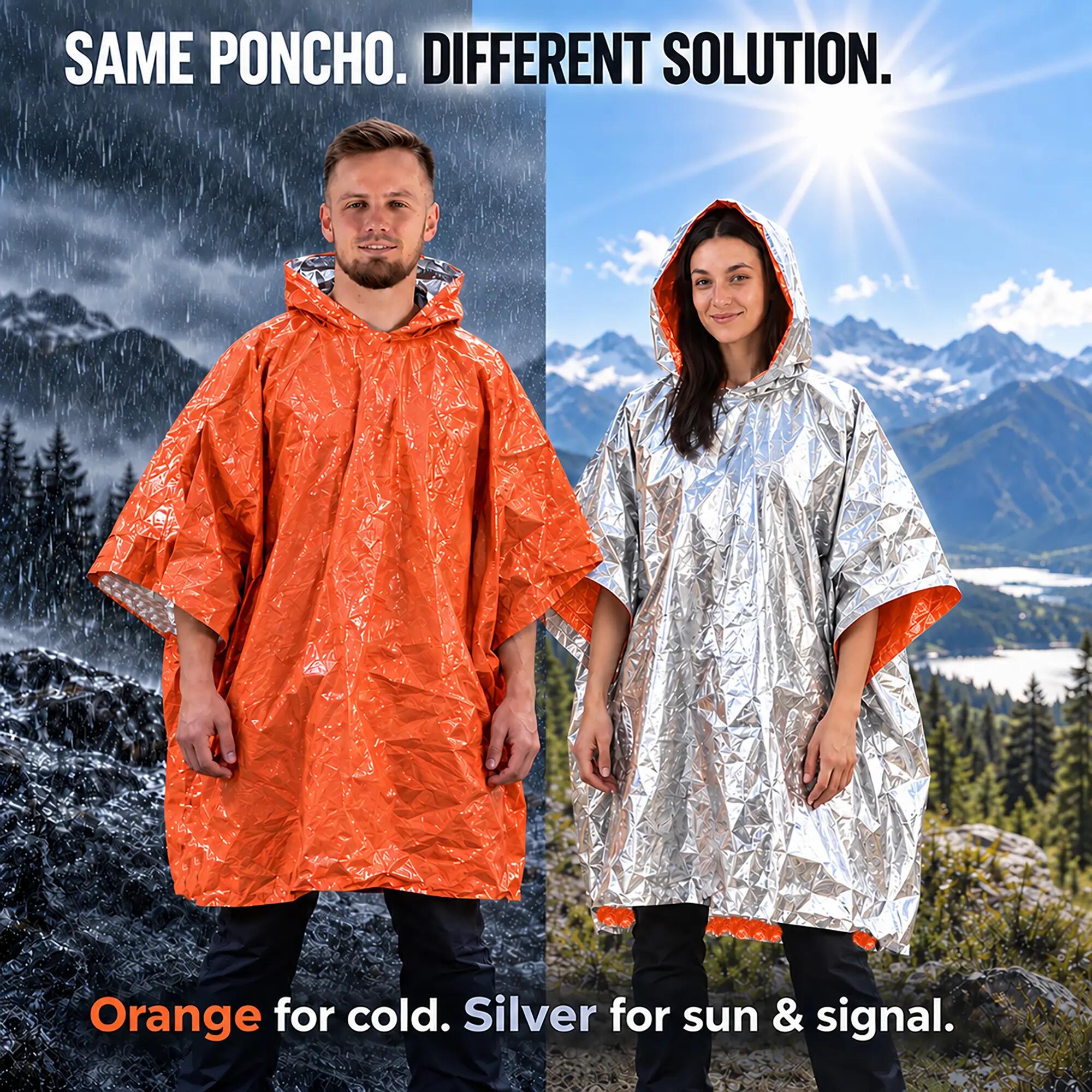 Poncho de Survie (Lot de 4) Couverture Thermique en Mylar, Imperméable 3/15