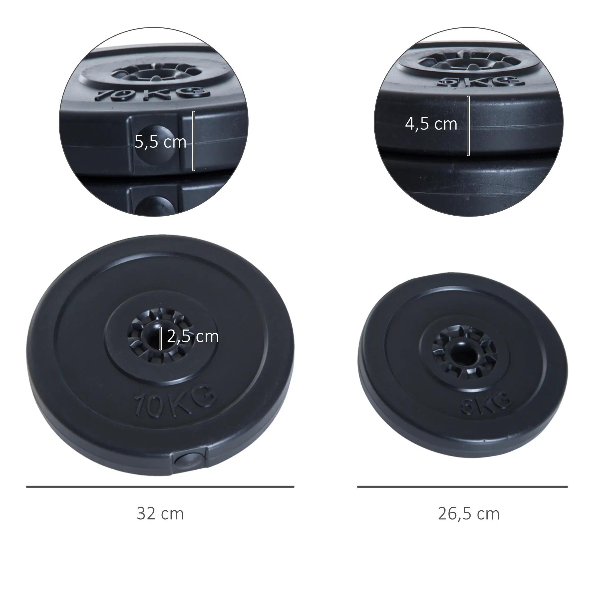 Disco Musculación 2x5 kg 2x10 kg de Plástico 25 mm HOMCOM 3/8