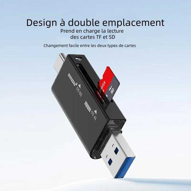 Lecteur carte USB3.0 Type-C SD TF, 2-en-1 pour téléphone et ordinateur 2/3