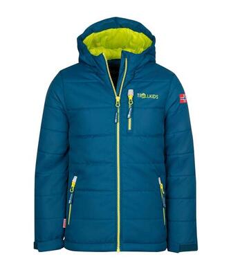 Kinder winterjas hemsedal waterdicht winddicht benzineblauw/lime