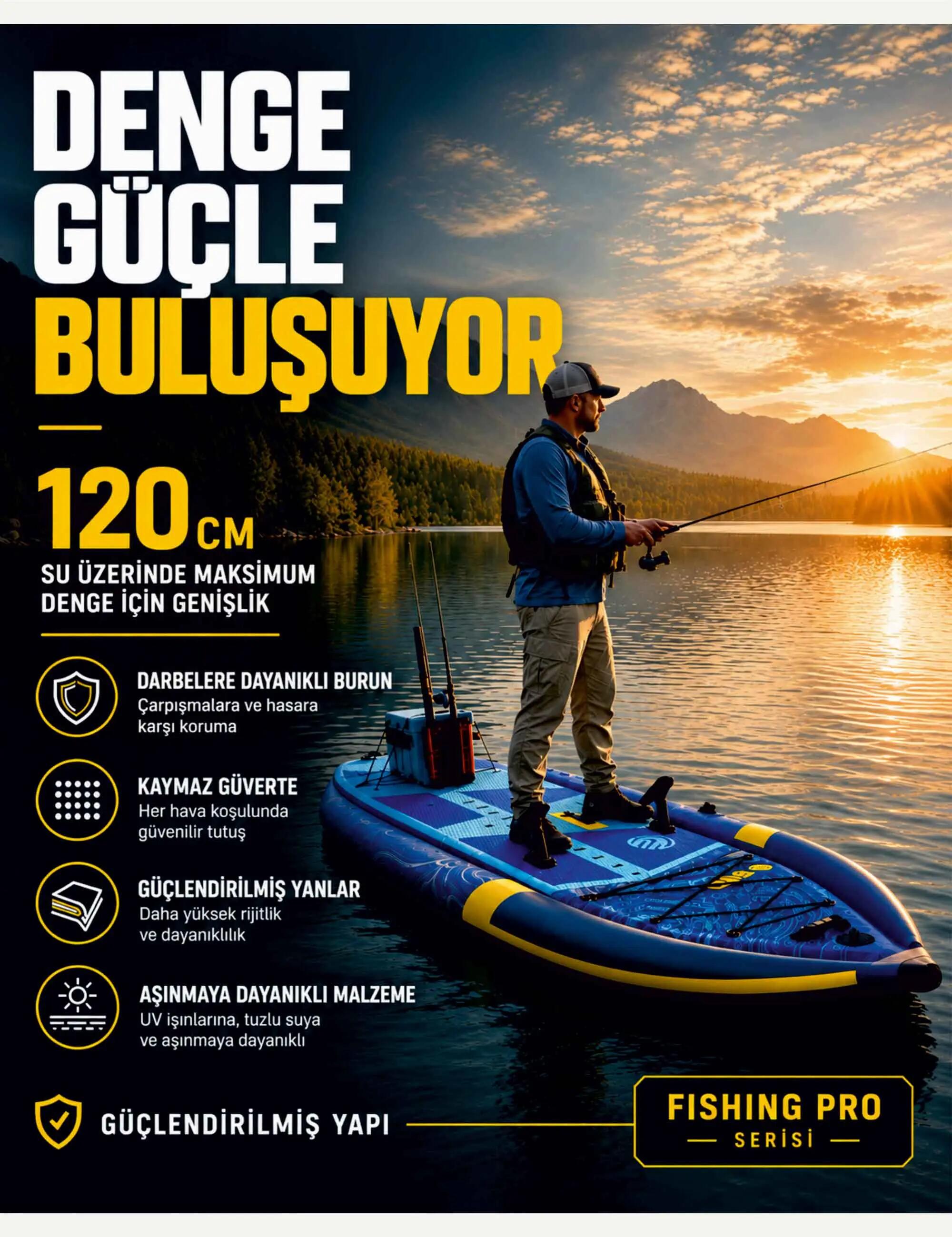 Fishing Pro Geniş Şişme Paddle Board 3/4
