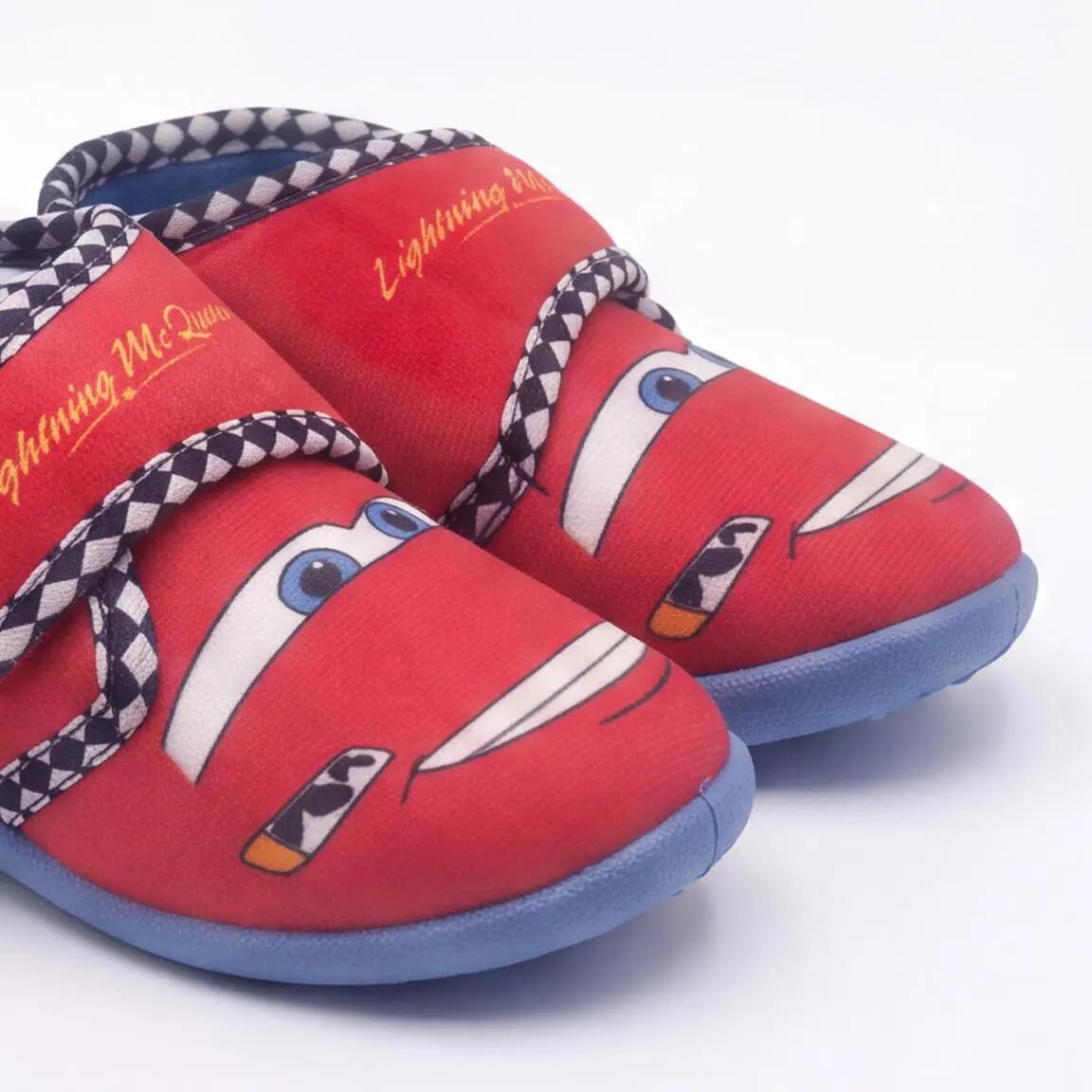Pantoufles mi-mollet pour enfants, motif voitures, en polyester antidérapant 5/7