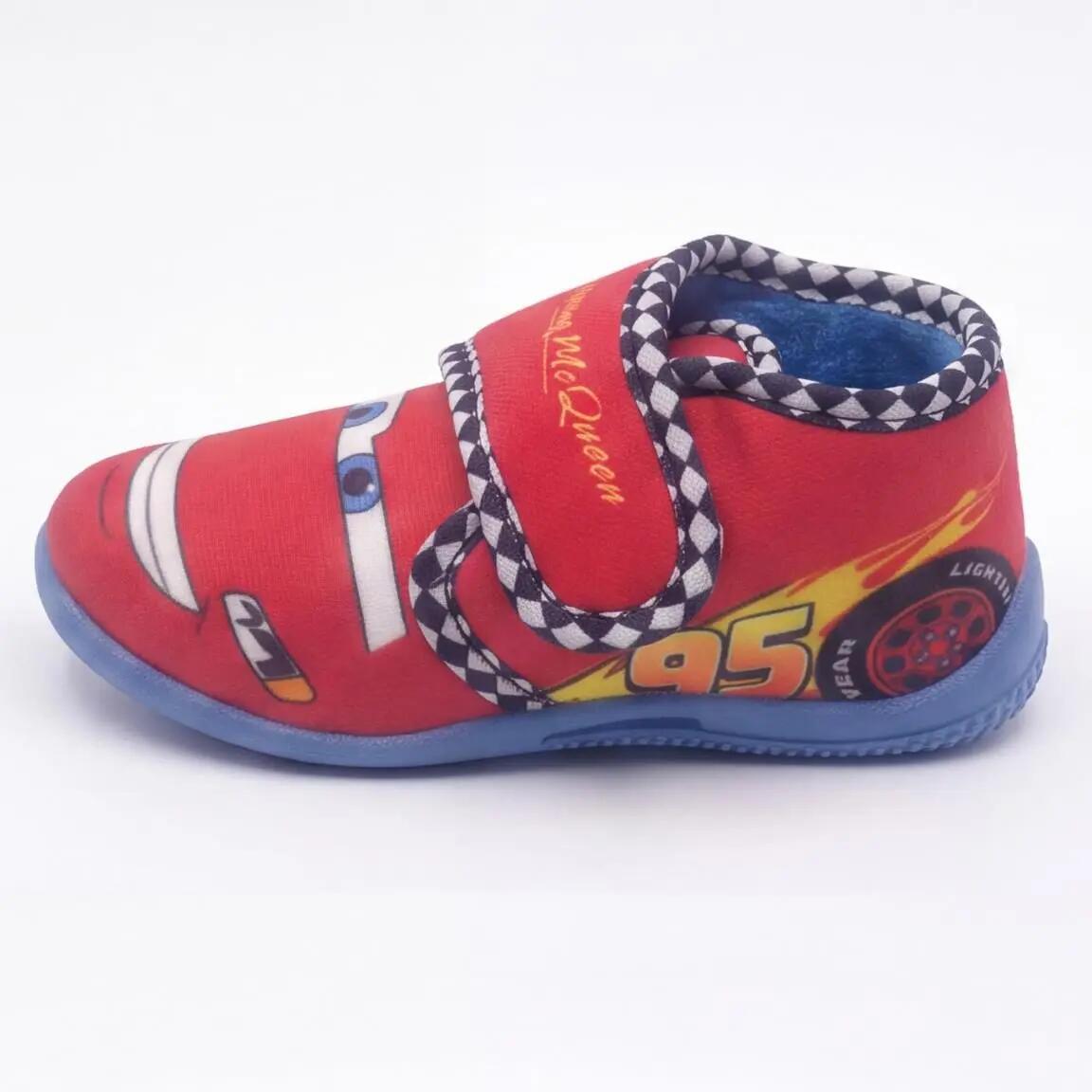Pantoufles mi-mollet pour enfants, motif voitures, en polyester antidérapant 3/7
