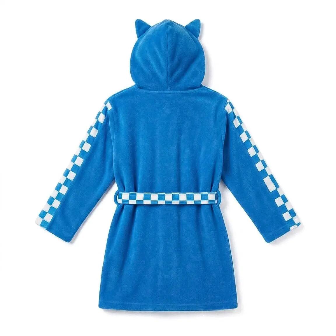 Kinderbadjas coral fleece met capuchon en ceintuur blauw Sonic 2/7