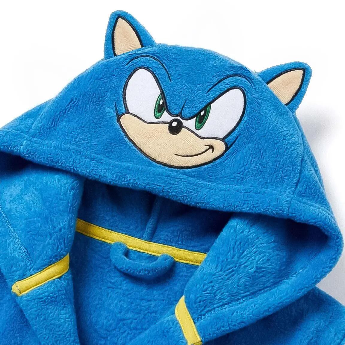 Kinderbadjas coral fleece met capuchon en ceintuur blauw Sonic 3/7