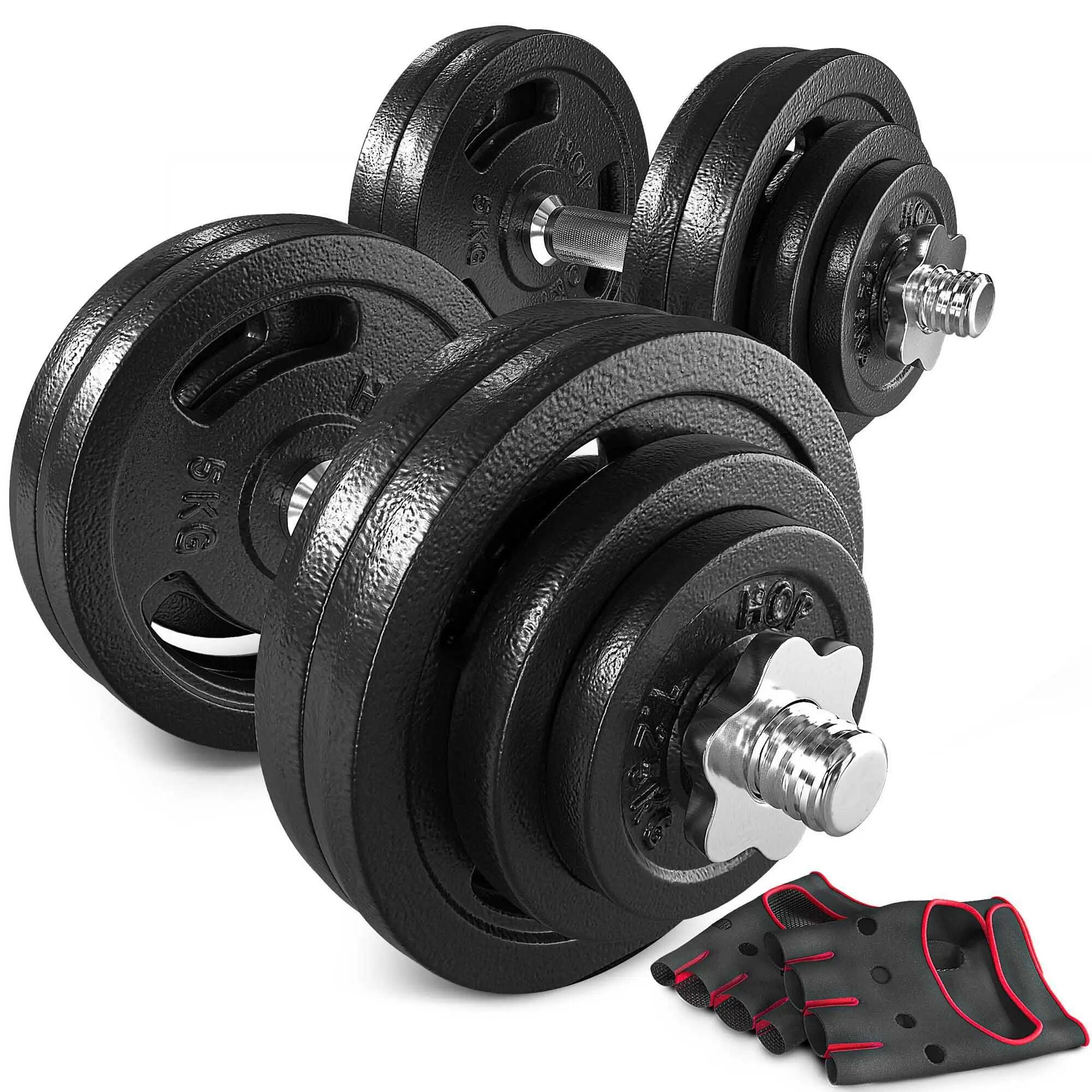 Mancuernas de hierro fundido strong Hop-Sport 2x30kg con guantes 1/7