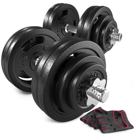 Zestaw hantli żeliwnych do treningu siłowego 2x30kg Hop-Sport z rękawiczkami