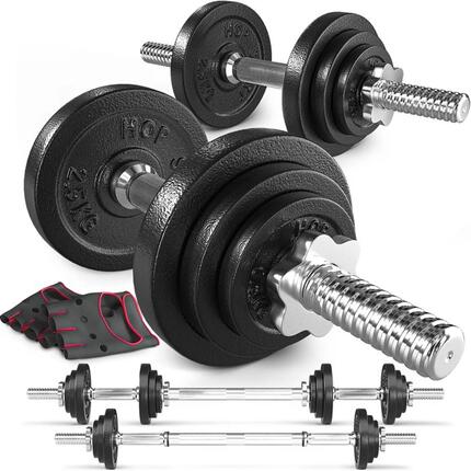 Zestaw hantli żeliwnych 2x10kg Hop-Sport HS-ID2x10C z przedłużanym gryfem
