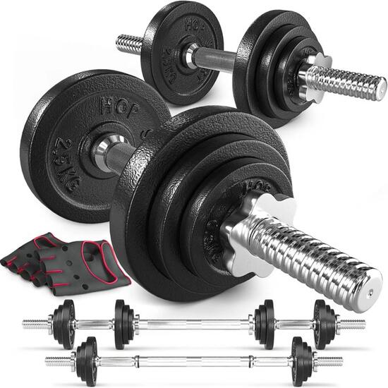 Zestaw hantli żeliwnych 2x10kg Hop-Sport HS-ID2x10C z przedłużanym gryfem