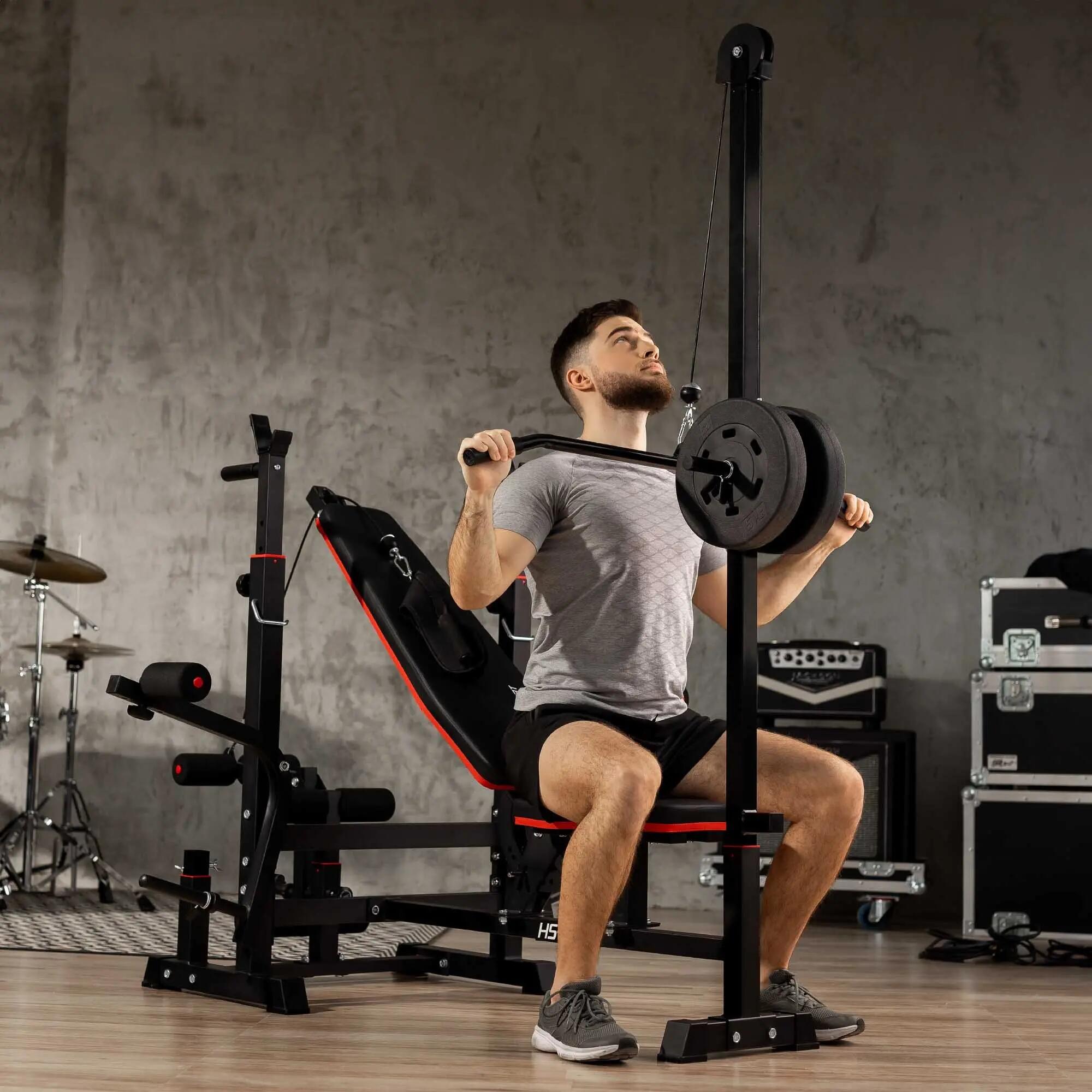 Banc de musculation Hop-Sport HS-1075 Pro avec poulie et pupitre à biceps 3/7