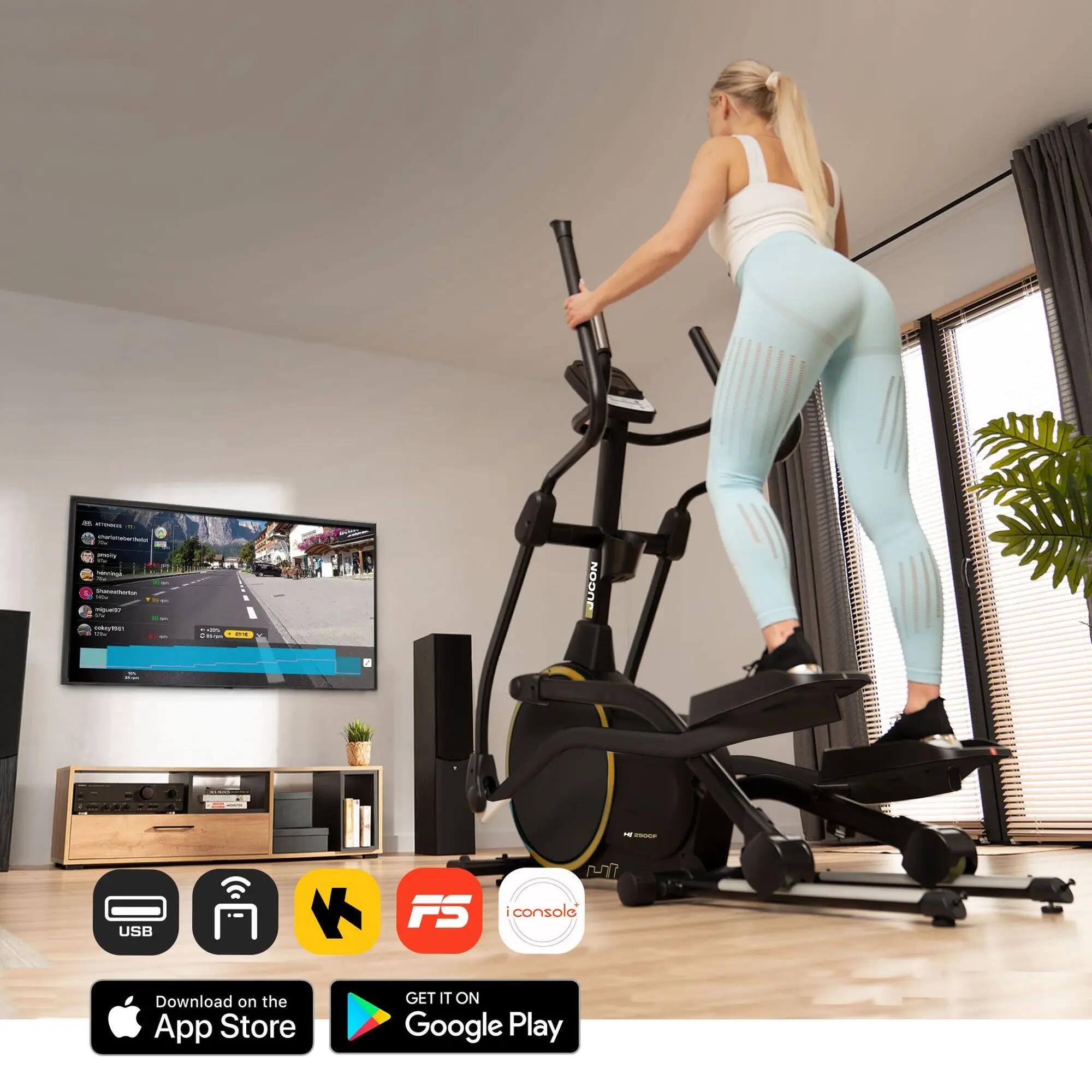 Vélo elliptique électromagnétique connecté, Hop-Sport HS-250CF Jucon, Noir 6/7