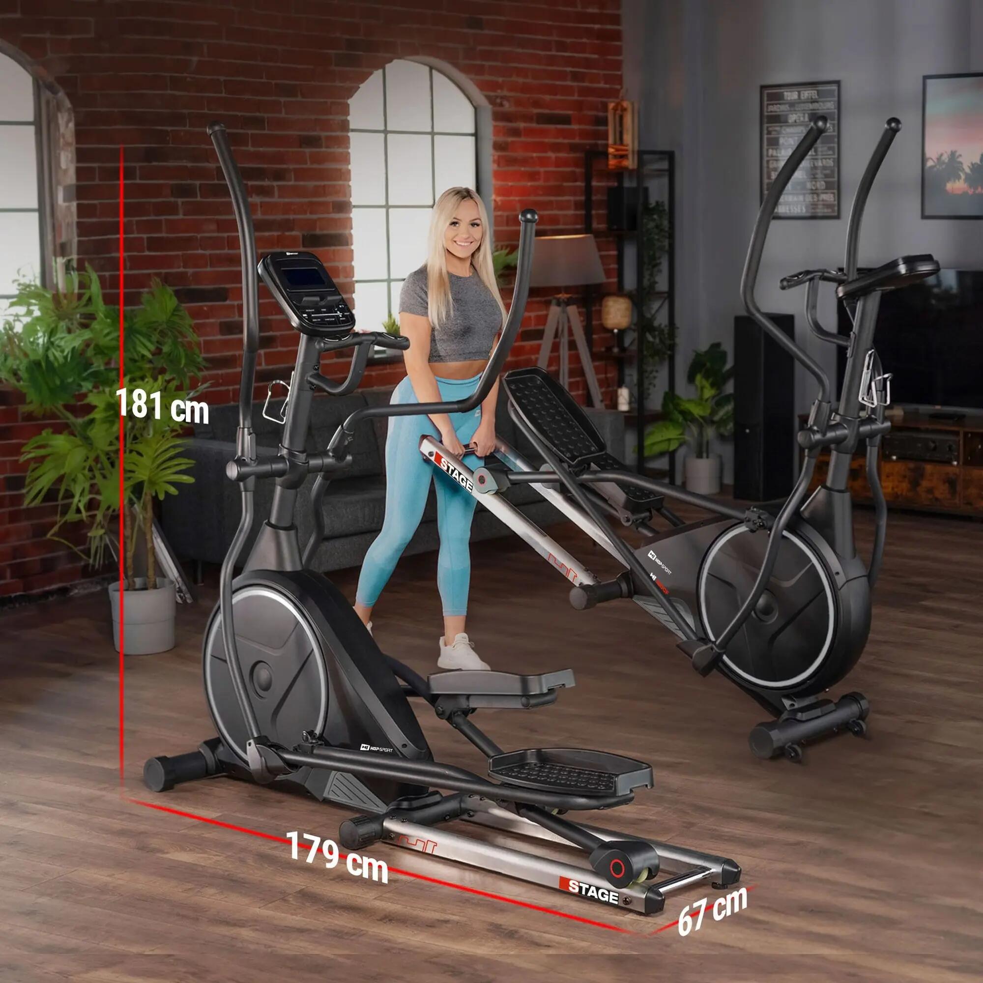 Vélo elliptique électromagnétique connecté, Hop-Sport HS-160CF Stage, Noir 5/7