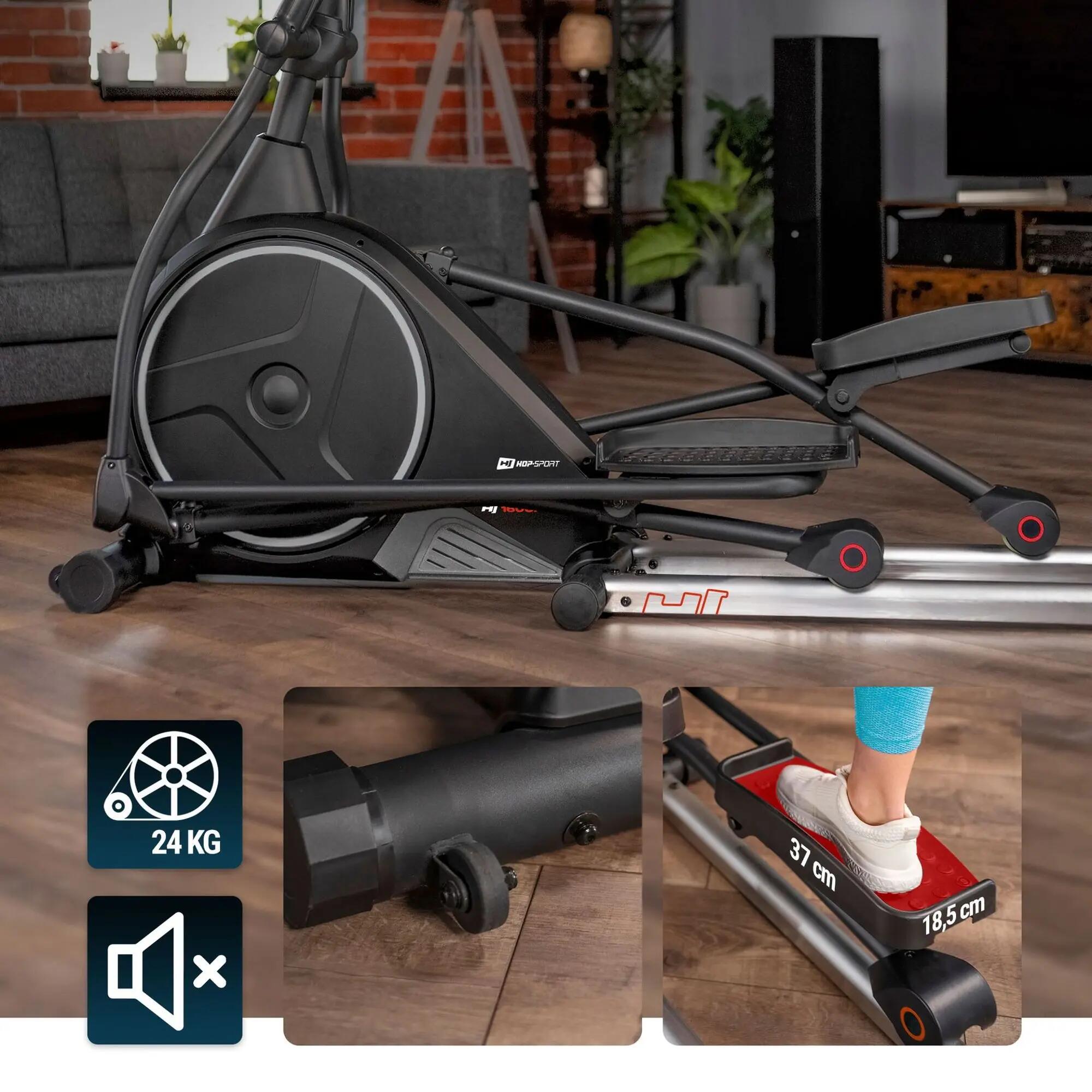 Vélo elliptique électromagnétique connecté, Hop-Sport HS-160CF Stage, Noir 4/7
