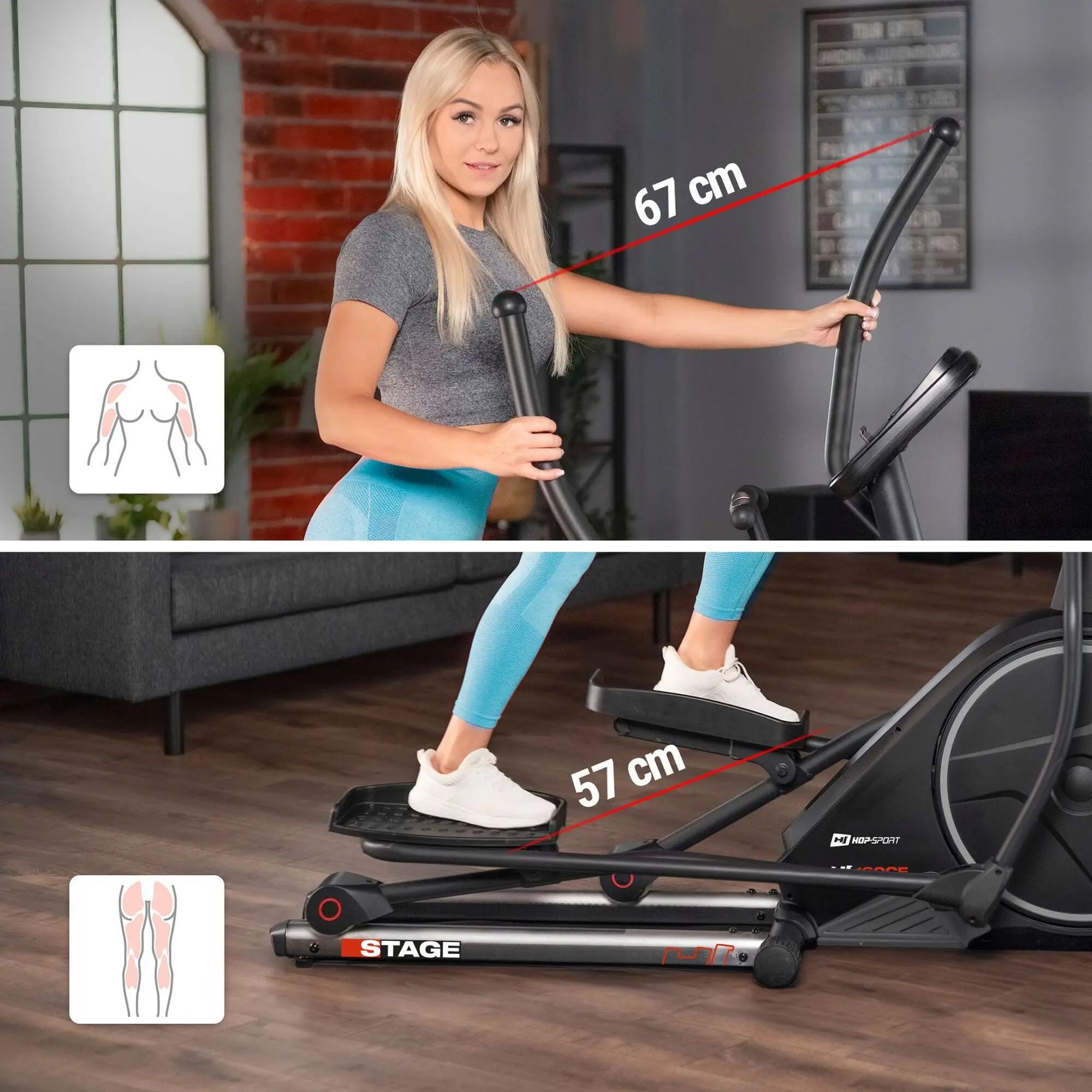 Vélo elliptique électromagnétique connecté, Hop-Sport HS-160CF Stage, Noir 3/7
