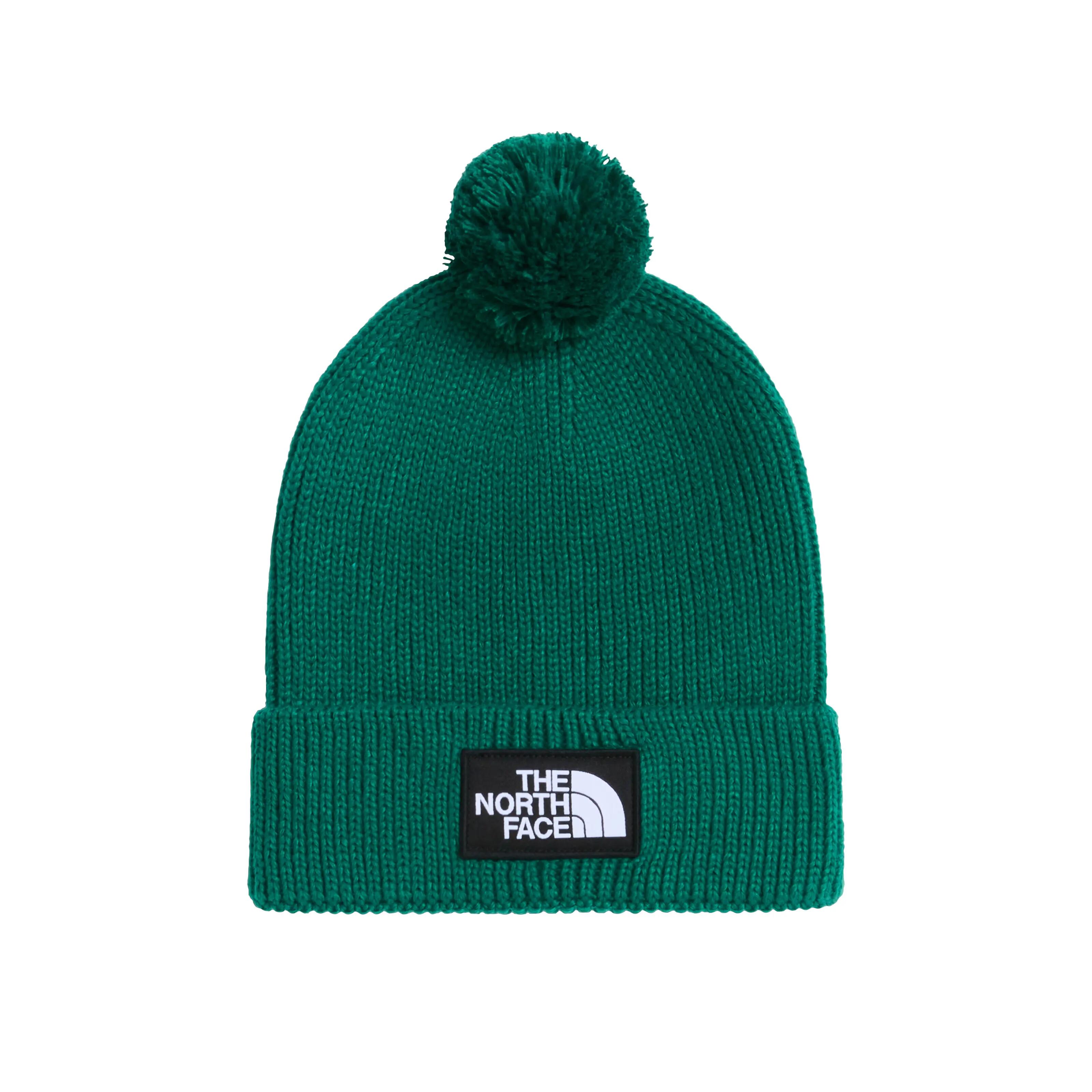 Căciulă cu pompon The North Face Logo Box Pom - verde Evergreen | pompon detașa…