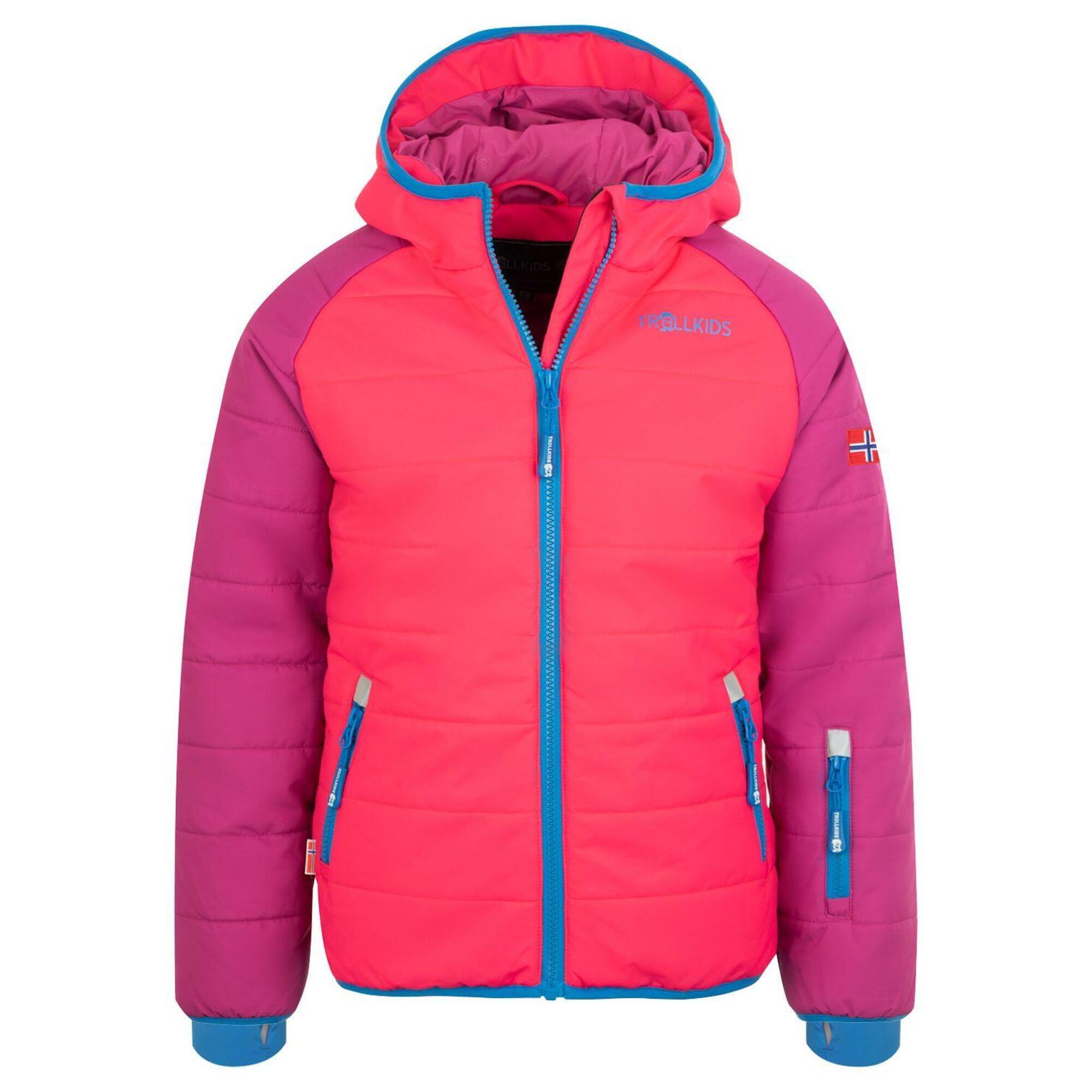 TROLLKIDS Kinder Skijacke Hafjell PRO Wasserabweisend Dunkelrosa / Hellrosa / Blau