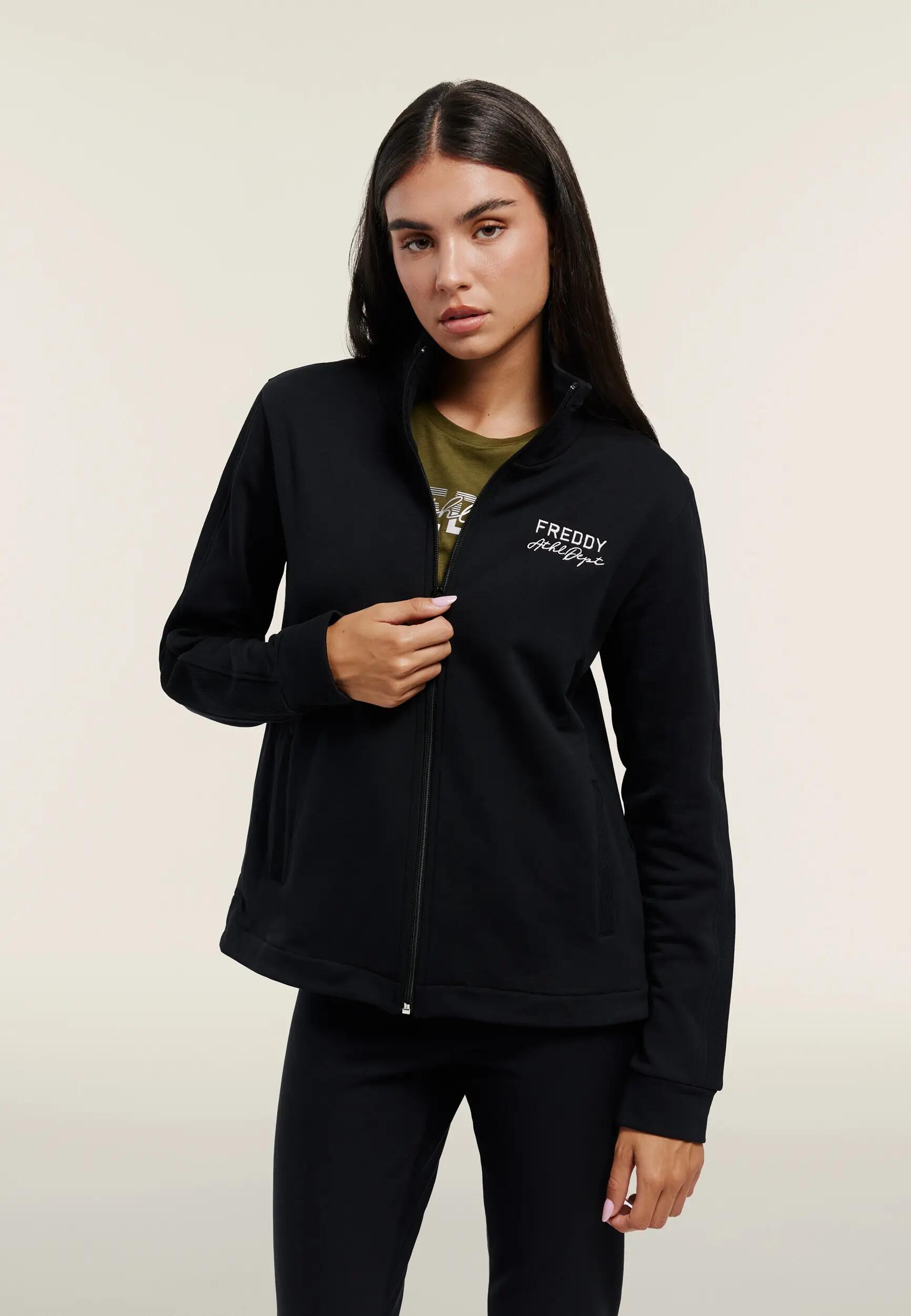 Felpa donna fondo asimmetrico con zip e collo alto 2/6
