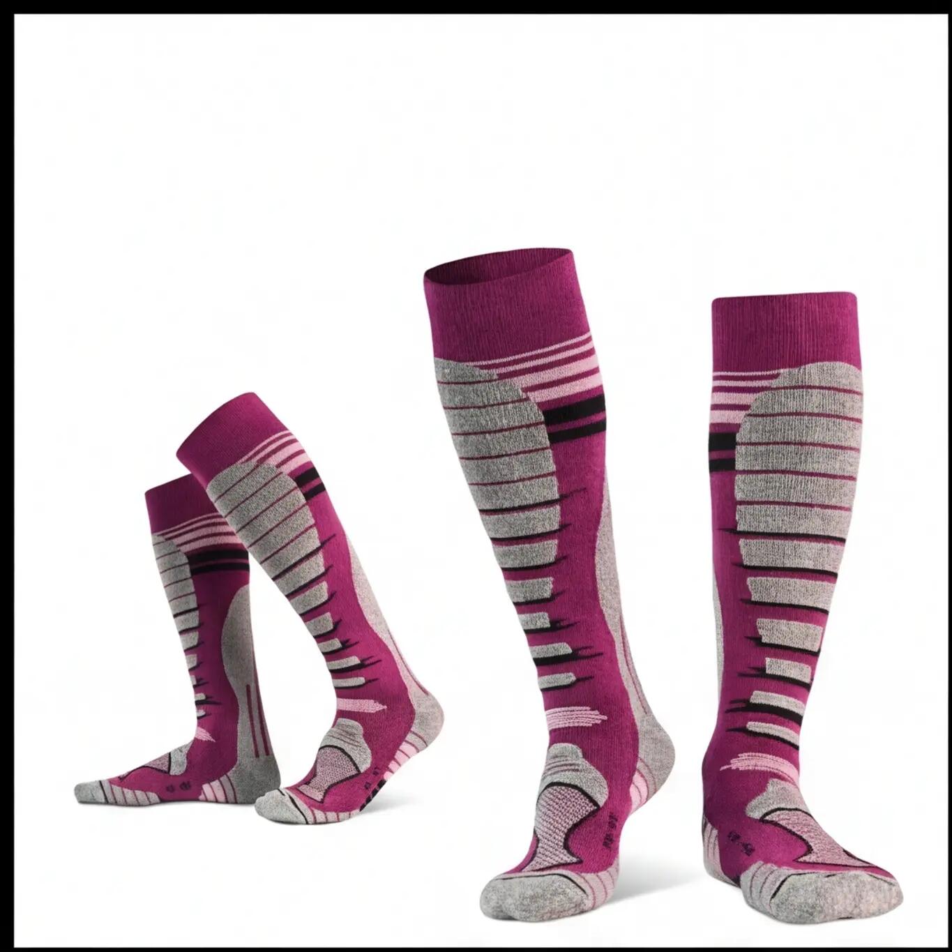 Sosete schi si snowboard dama, lana merino 30,9%, compresie, amortizare tibie