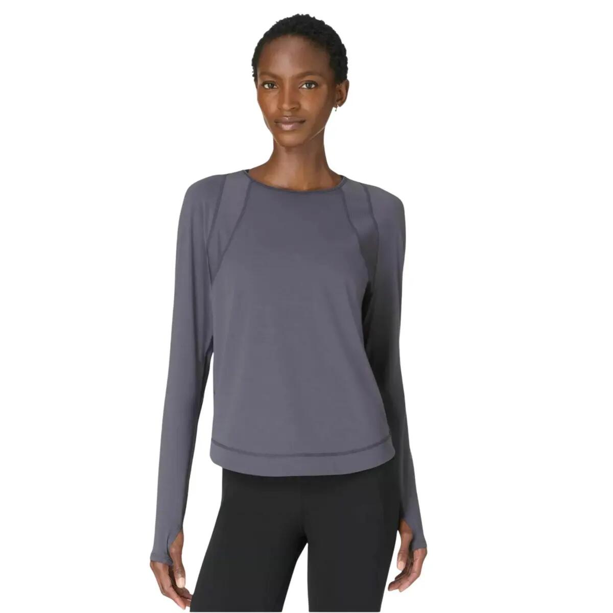 Top Manica Lunga Donna Sweaty Betty Breathe Easy Nebulose Blu 2/3
