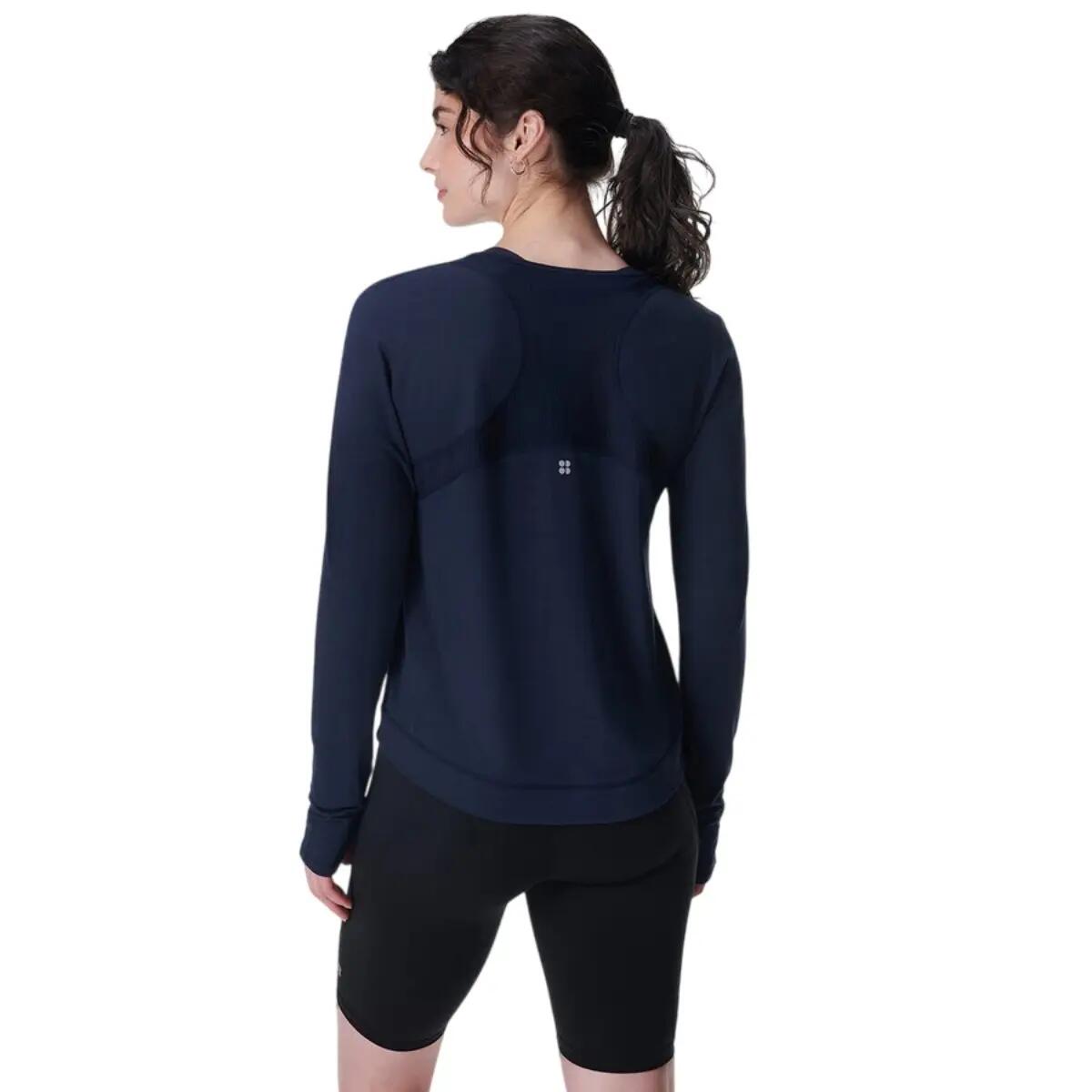 Top Manica Lunga Donna Sweaty Betty Breathe Easy Blu Navy 3/3