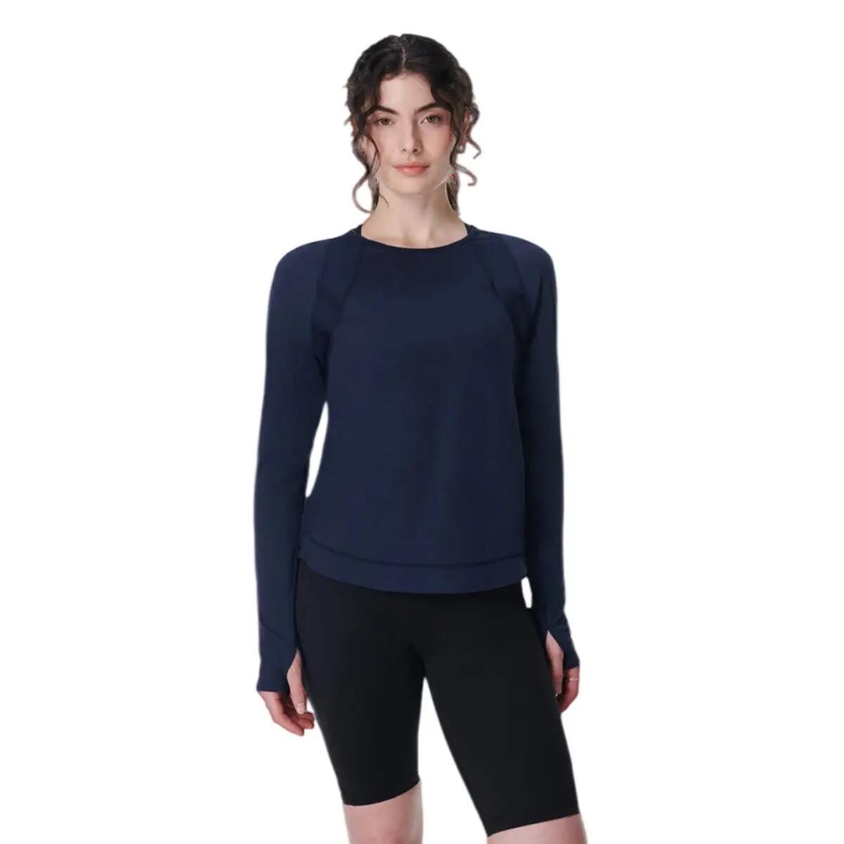 Top Manica Lunga Donna Sweaty Betty Breathe Easy Blu Navy 2/3