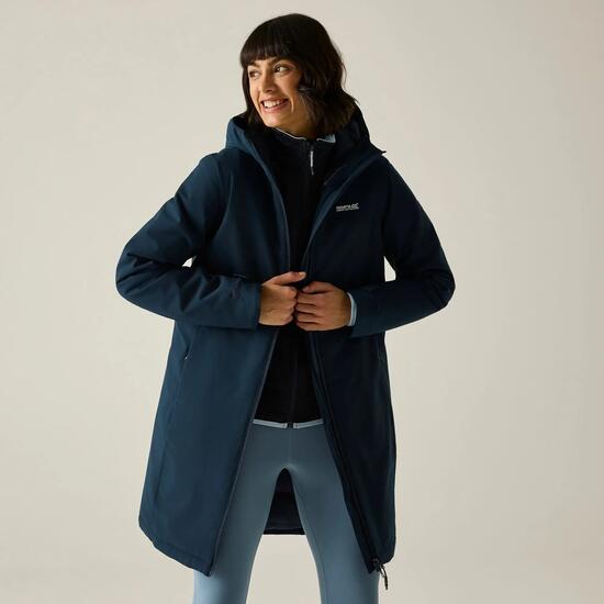 Veste Imperméable Longue Et Unie À Capuche TALINE Femme (Bleu Marine)