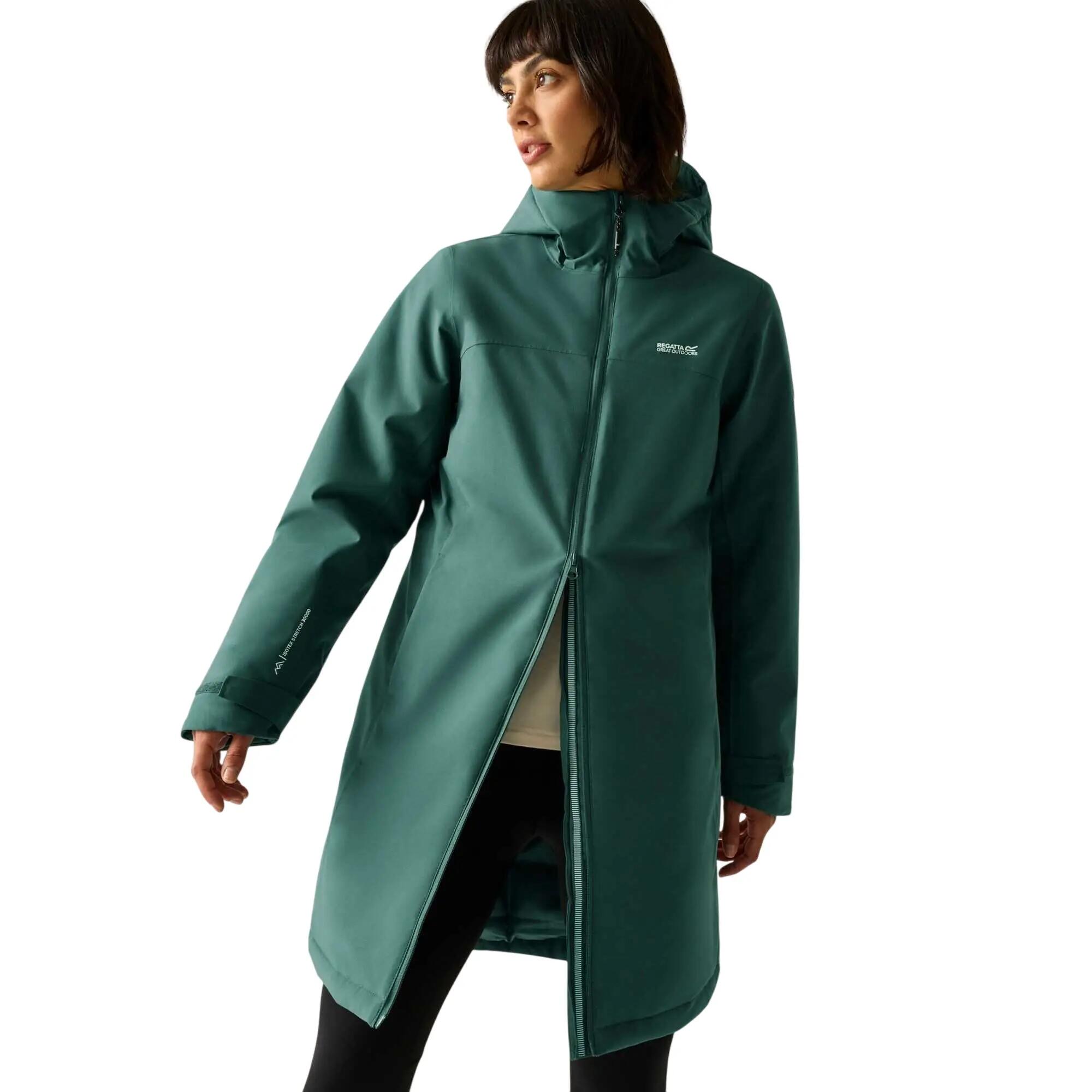 Veste Imperméable Longue Et Unie À Capuche TALINE Femme (Vert Sarcelle) 2/7