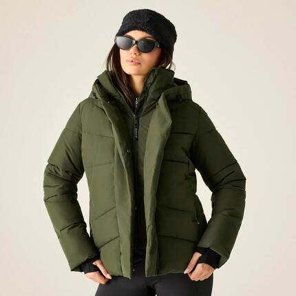 Veste Matelassée Unie À Capuche Ajustable LUSTRE Femme (Kaki Foncé)