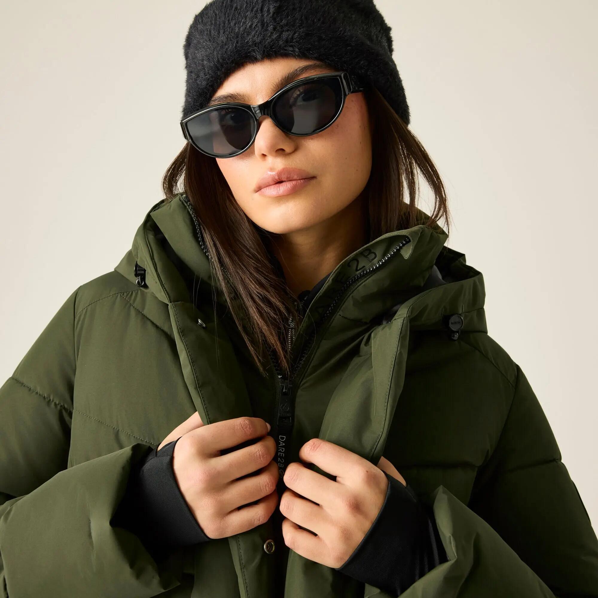 Veste Matelassée Unie À Capuche Ajustable LUSTRE Femme (Kaki Foncé) 7/7