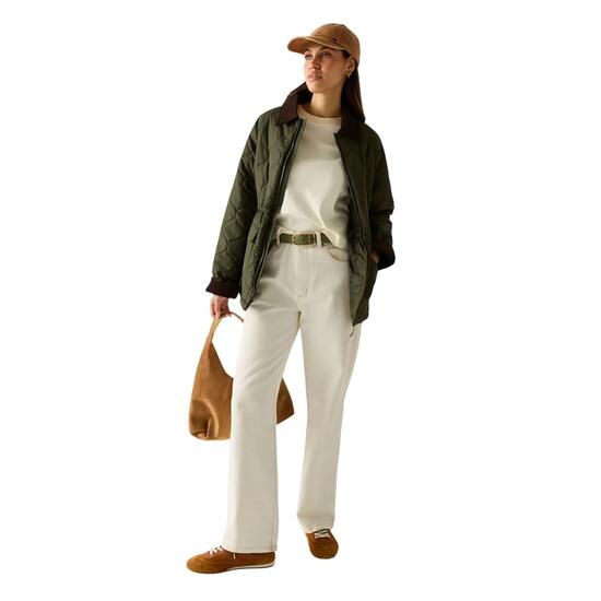 Veste Matelassée Col Rabattu Motif/style Uni AMIRA Femme (Kaki Foncé)