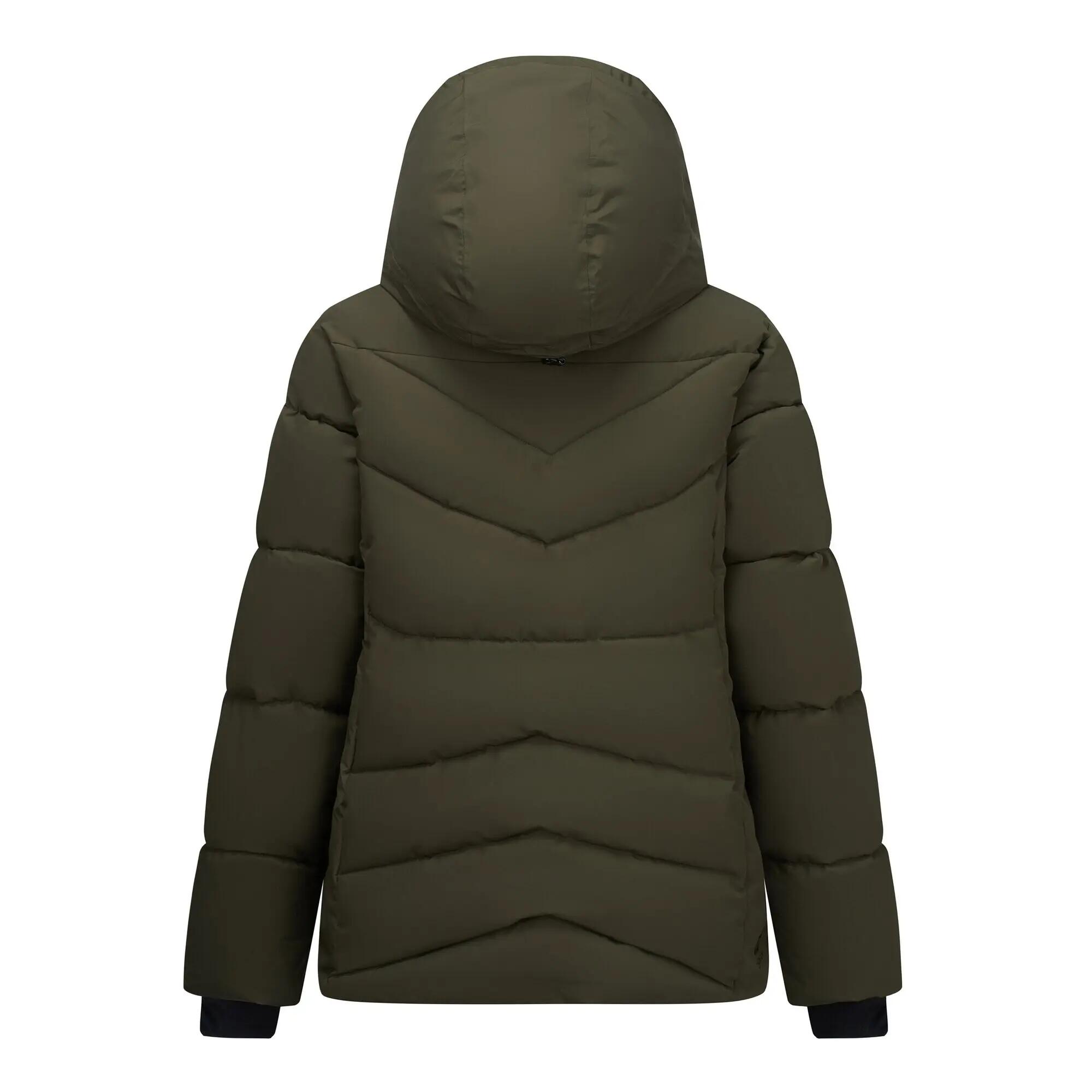 Veste Matelassée Unie À Capuche Ajustable LUSTRE Femme (Kaki Foncé) 3/7