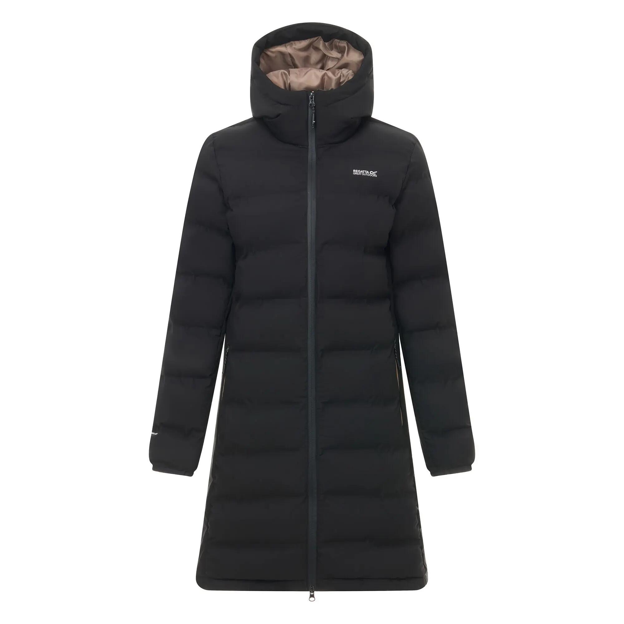 Veste Longue Matelassée À Capuche Ajustable ALTORO Femme (Noir / Marron) 2/7