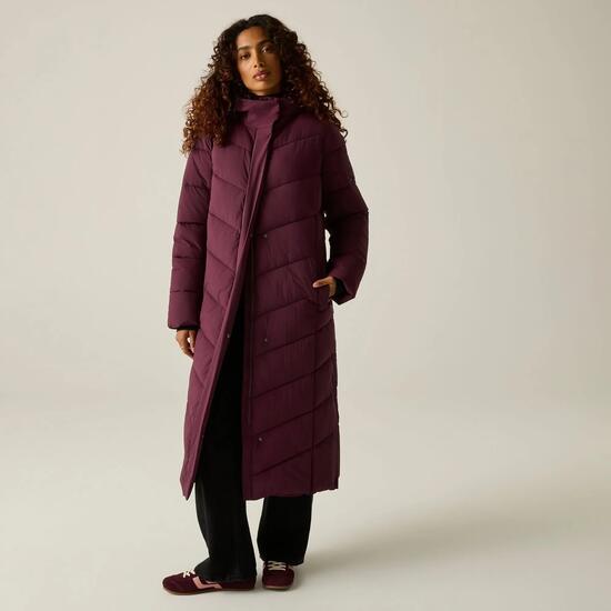 Veste Longue Matelassée Et Unie À Capuche ELORIA Femme (Pourpre)