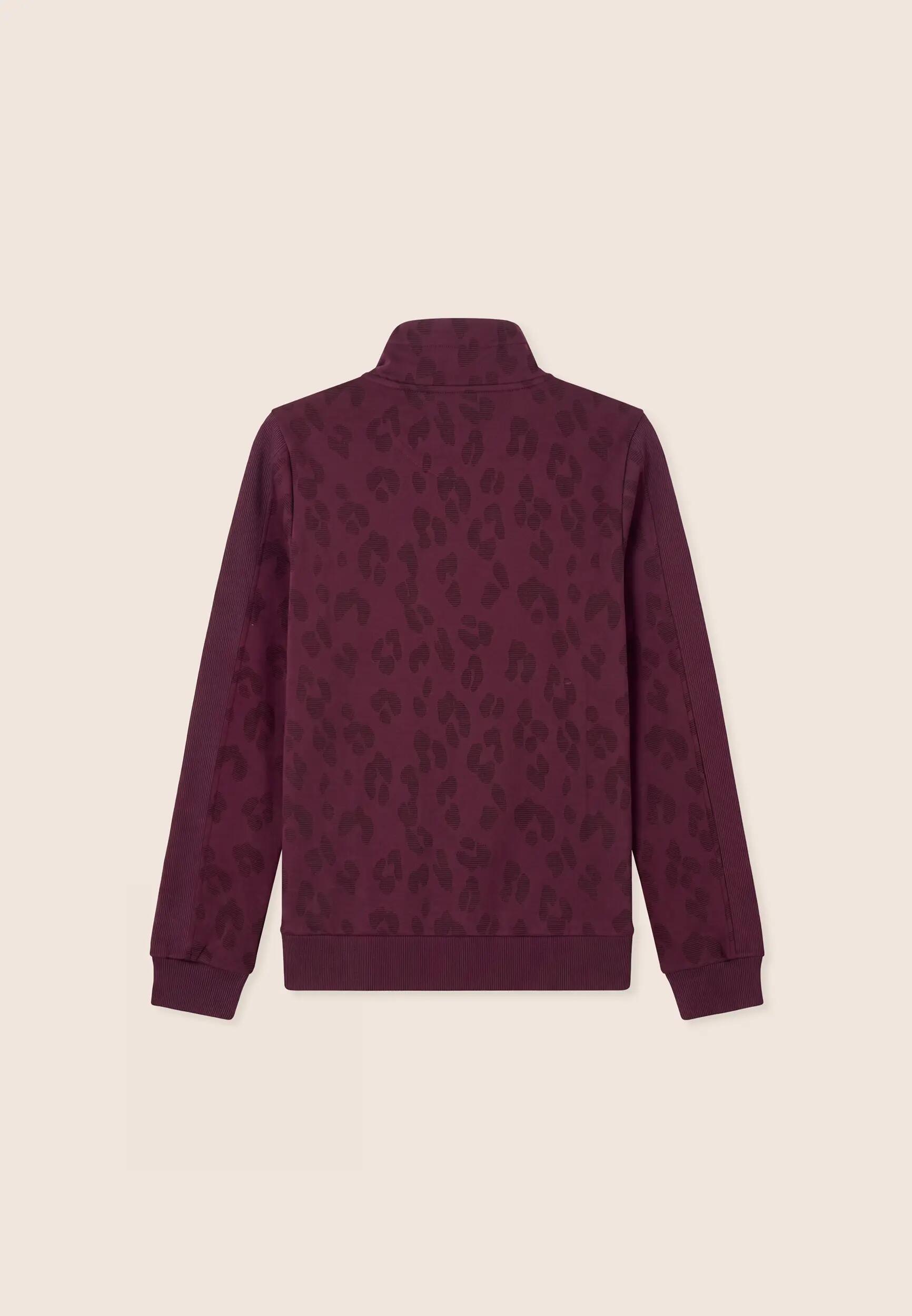 Felpa donna stampa leopardata chiusura zip e collo alto 2/3