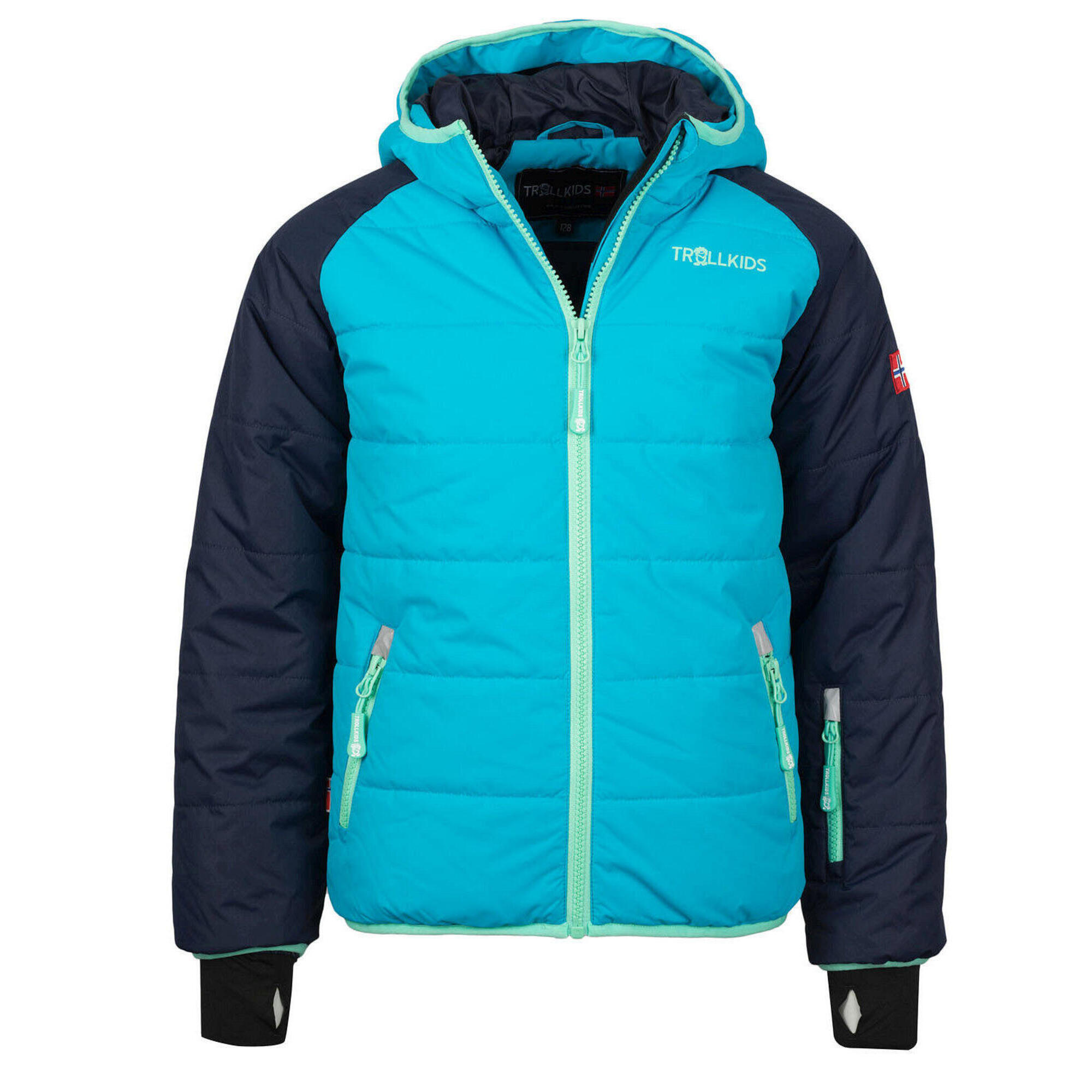 Hafjell children's ski jacket navy blue / turquoise / mint