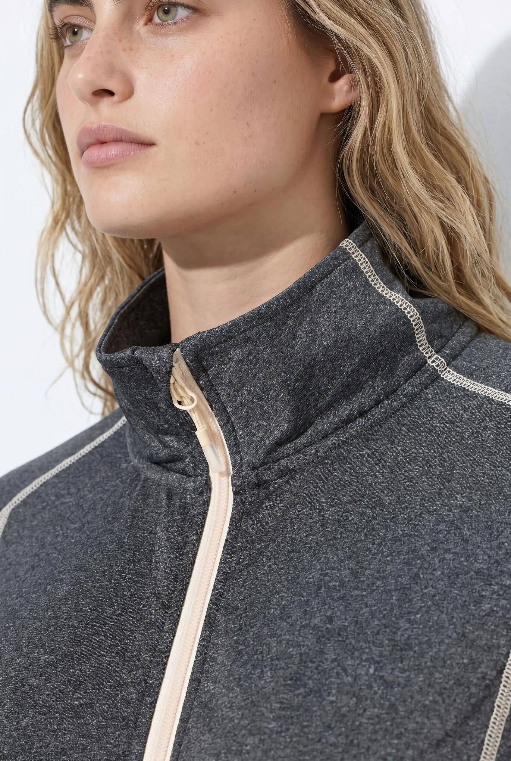 Dames Sweatjasje siernaden opstaande kraag lange mouwen duimgaten 7/10