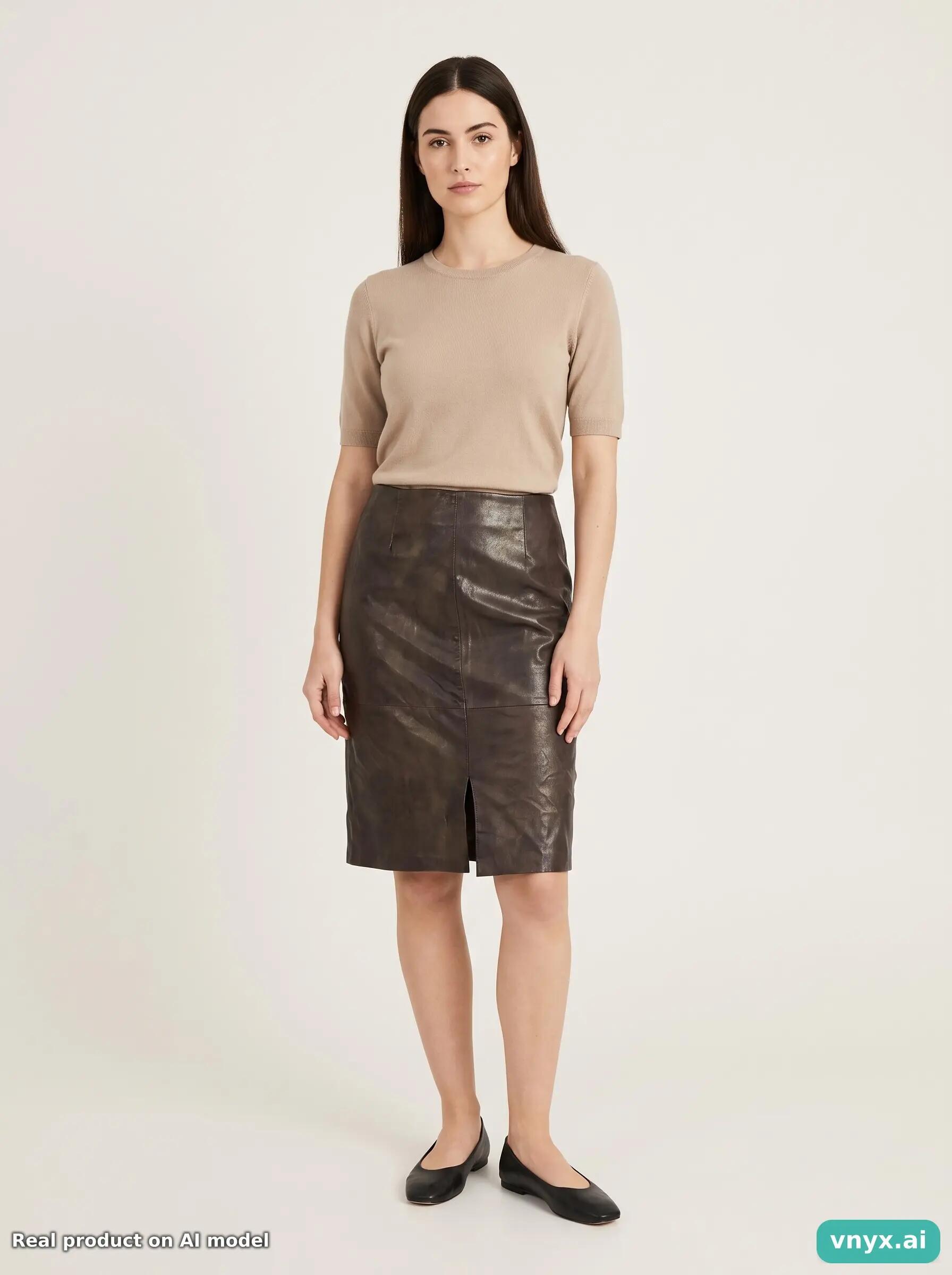 Second Life - Vintage VERO MODA Dark Brown Leather Skirt Women 6/6