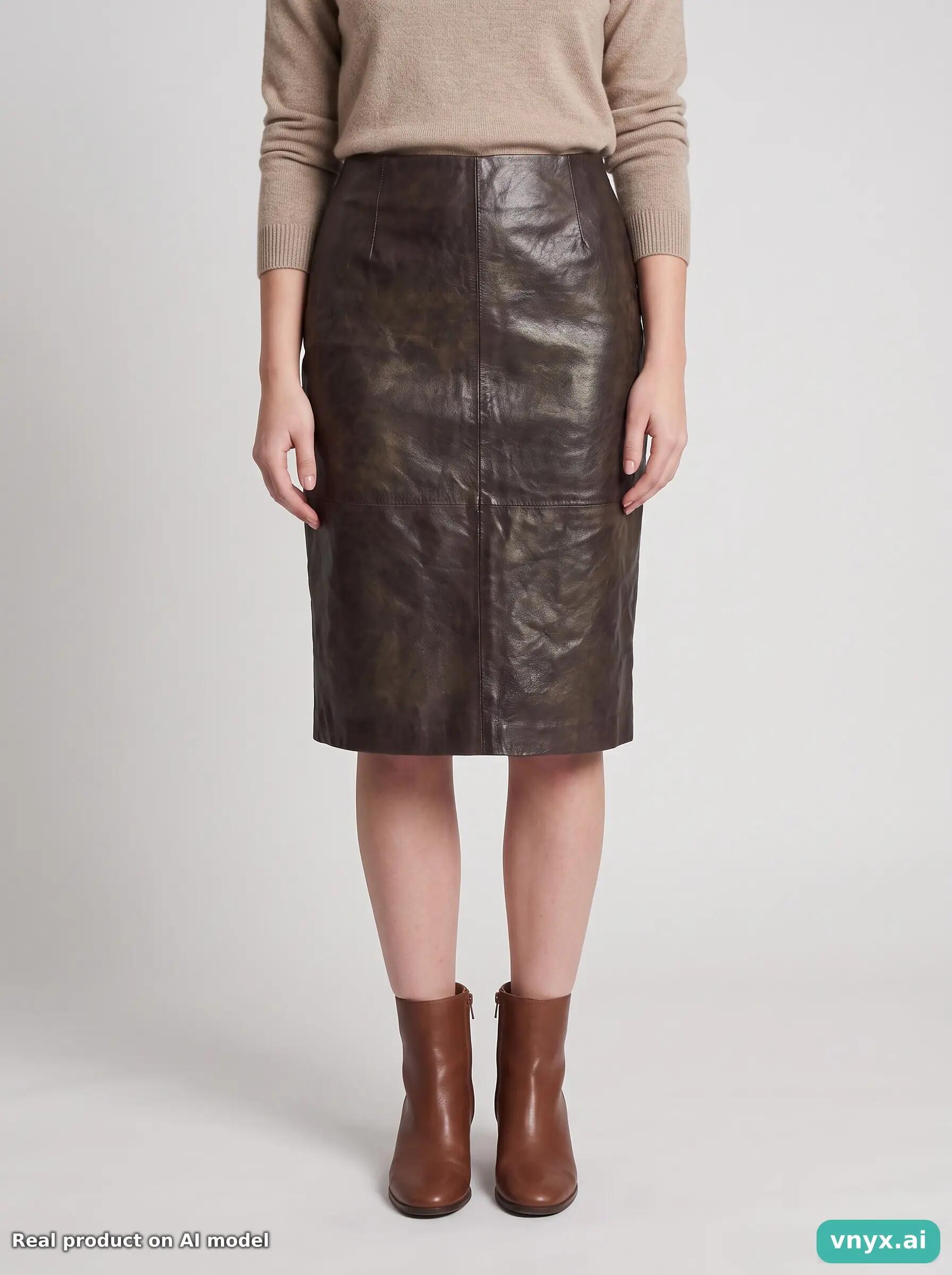 Second Life - Vintage VERO MODA Dark Brown Leather Skirt Women 5/6