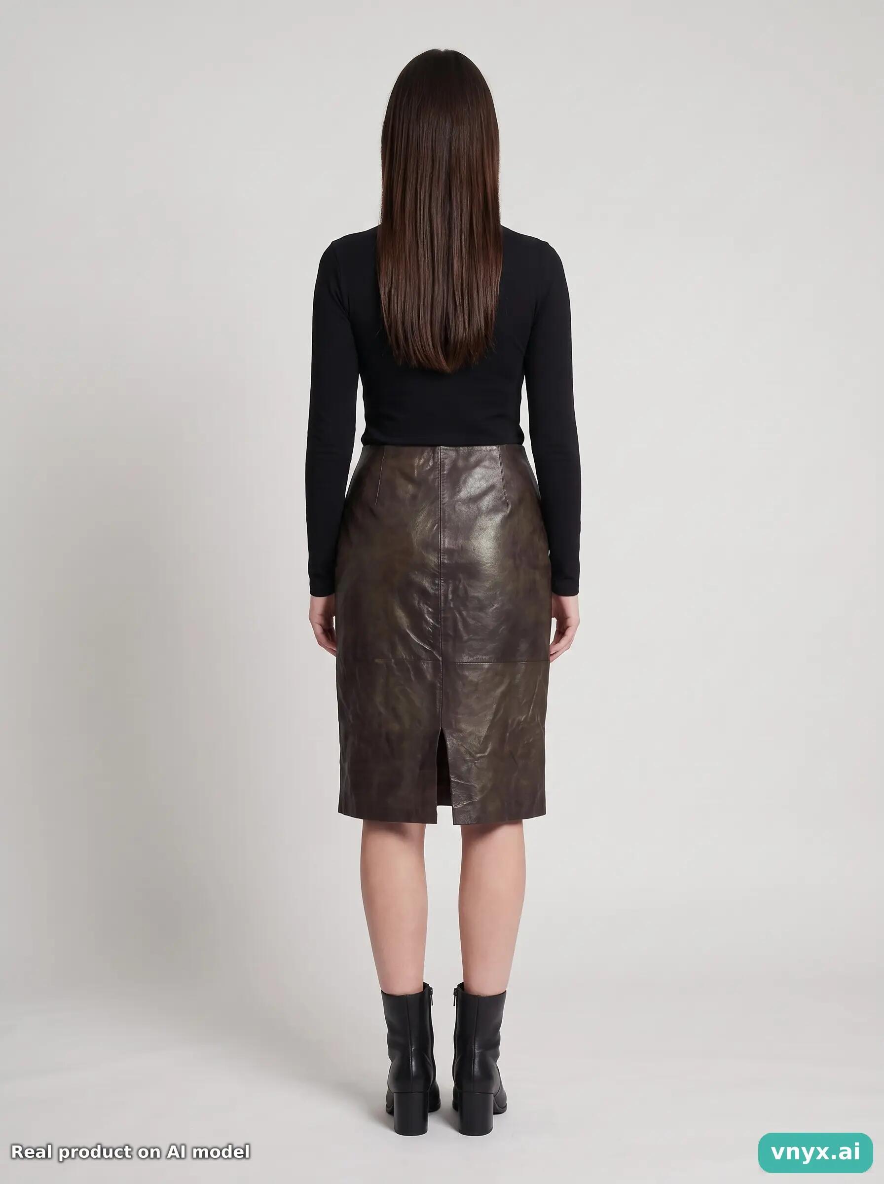 Second Life - Vintage VERO MODA Dark Brown Leather Skirt Women 4/6