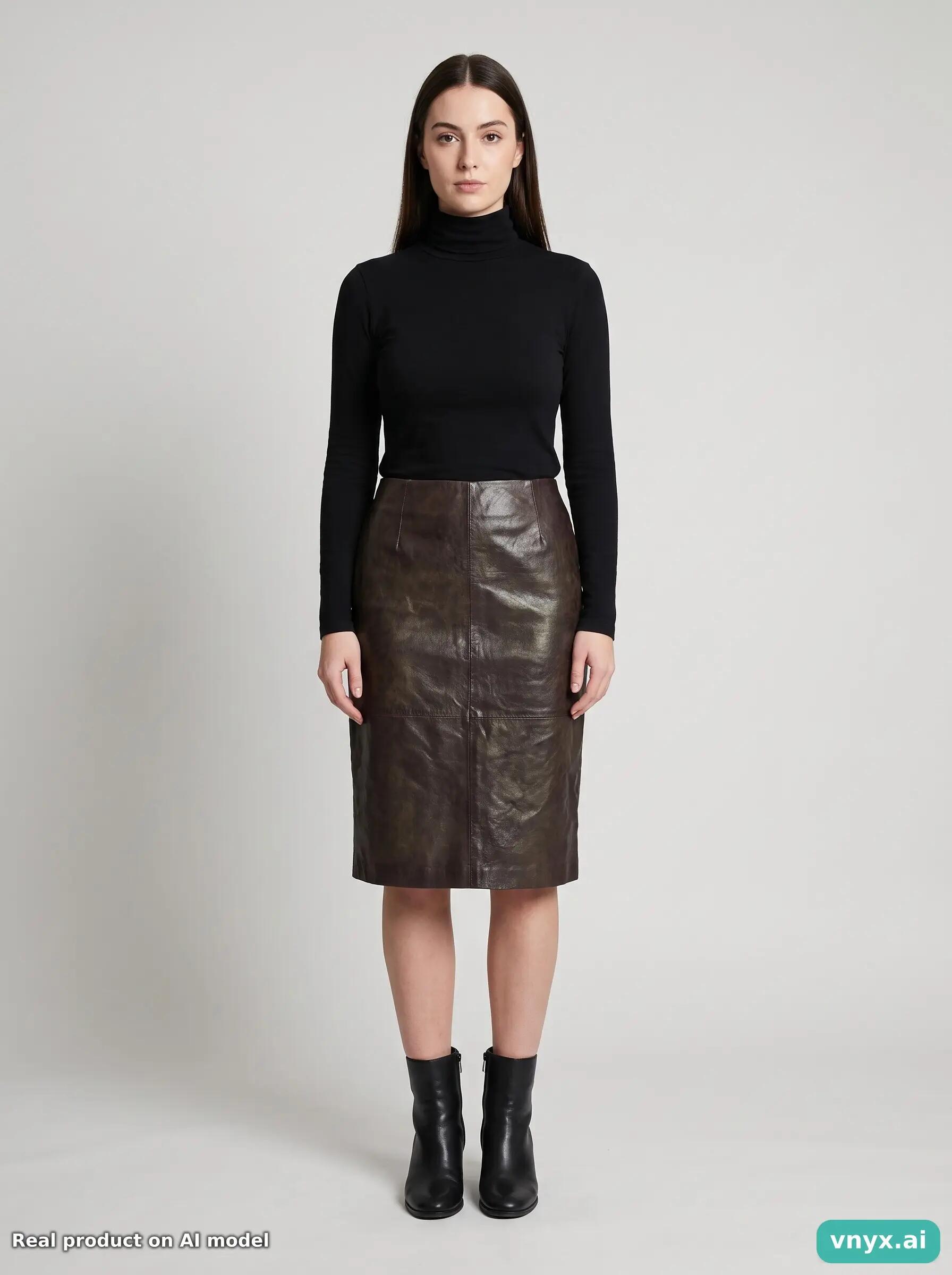 Second Life - Vintage VERO MODA Dark Brown Leather Skirt Women 3/6
