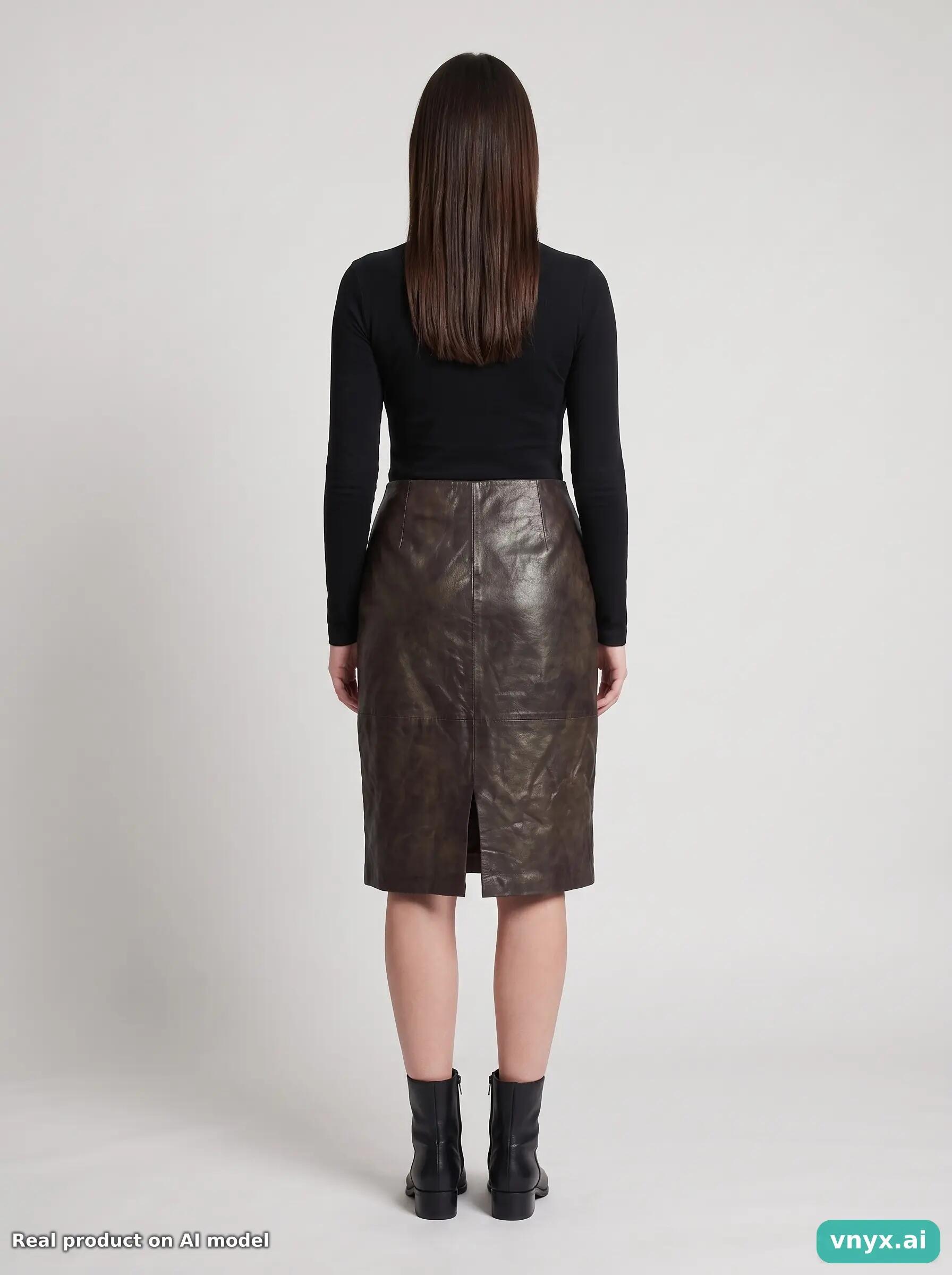 Second Life - Vintage VERO MODA Dark Brown Leather Skirt Women 2/6
