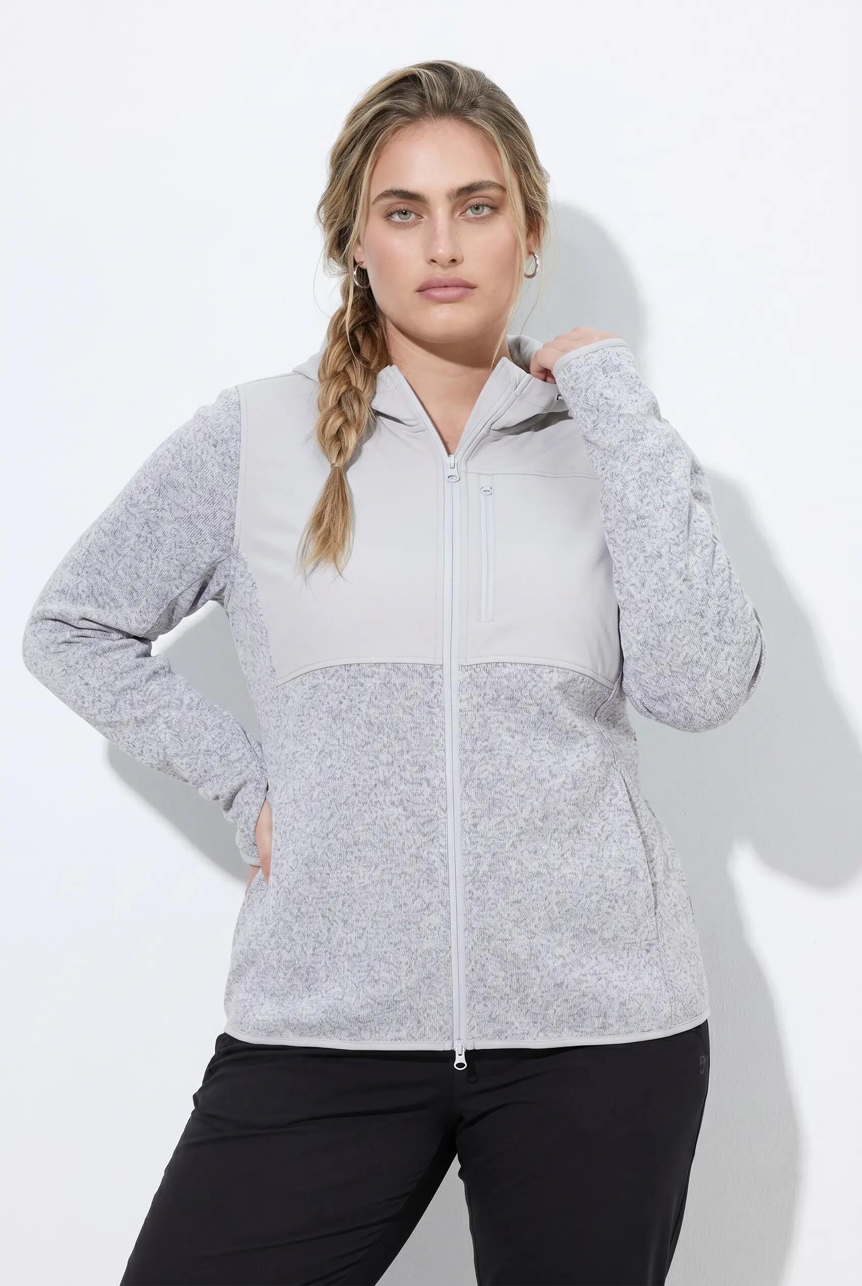 Dames Gebreid fleecejack softshell-beleg capuchon lange mouwen 1/9
