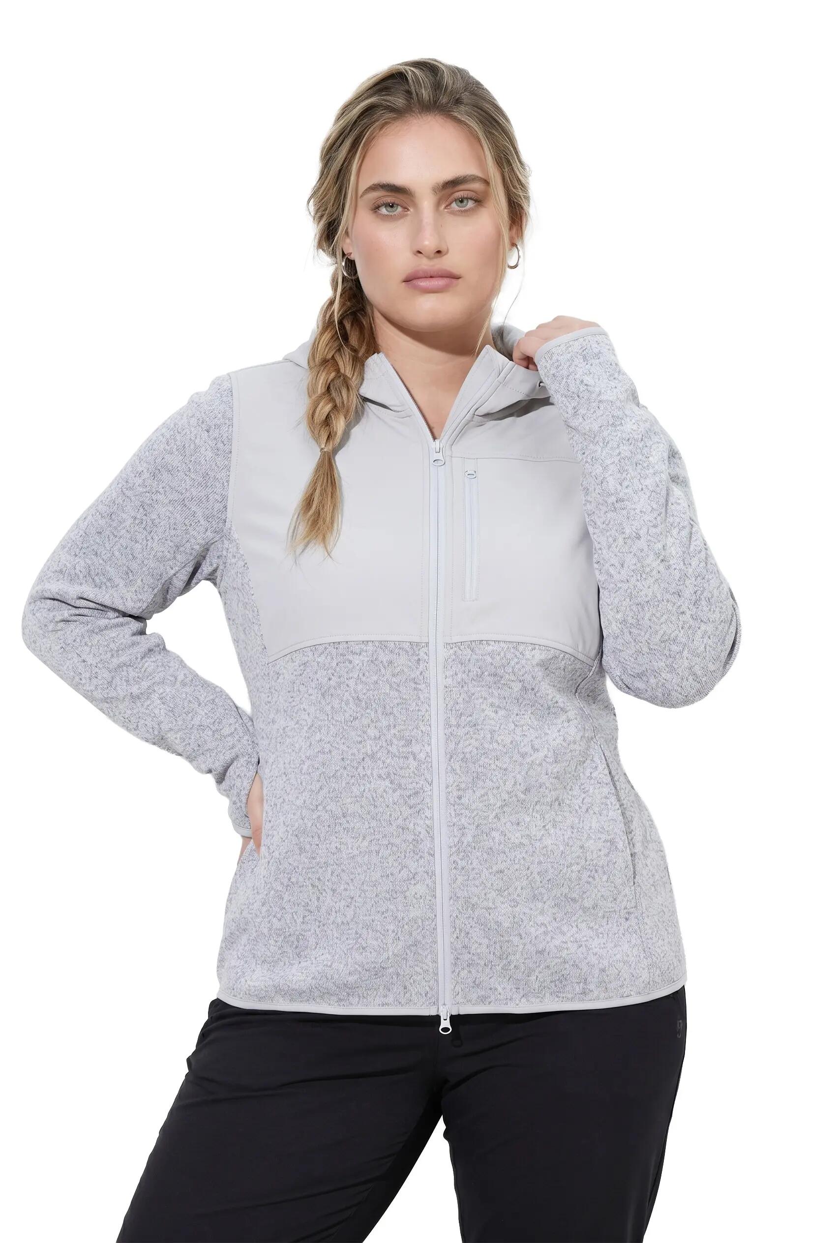 Dames Gebreid fleecejack softshell-beleg capuchon lange mouwen 3/9