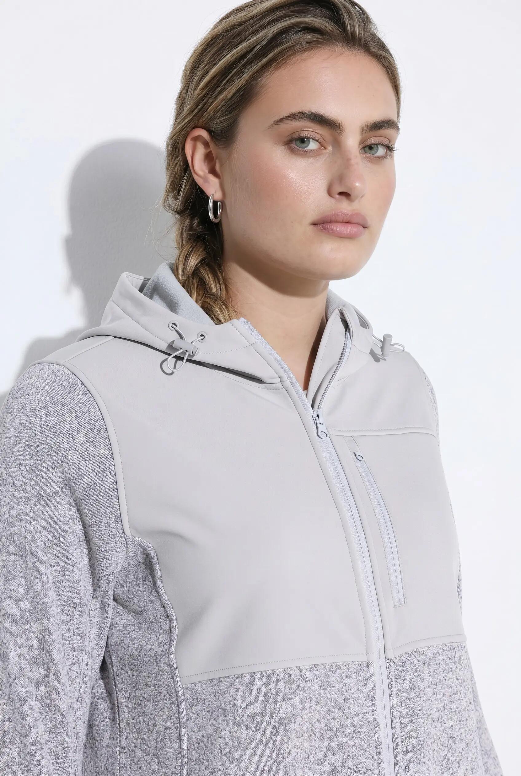 Dames Gebreid fleecejack softshell-beleg capuchon lange mouwen 6/9