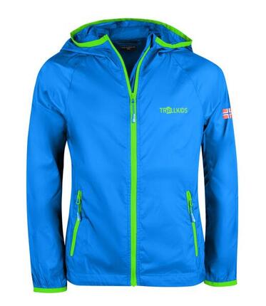 Veste coupe-vent enfant Fjell bleu pétrole/rouge