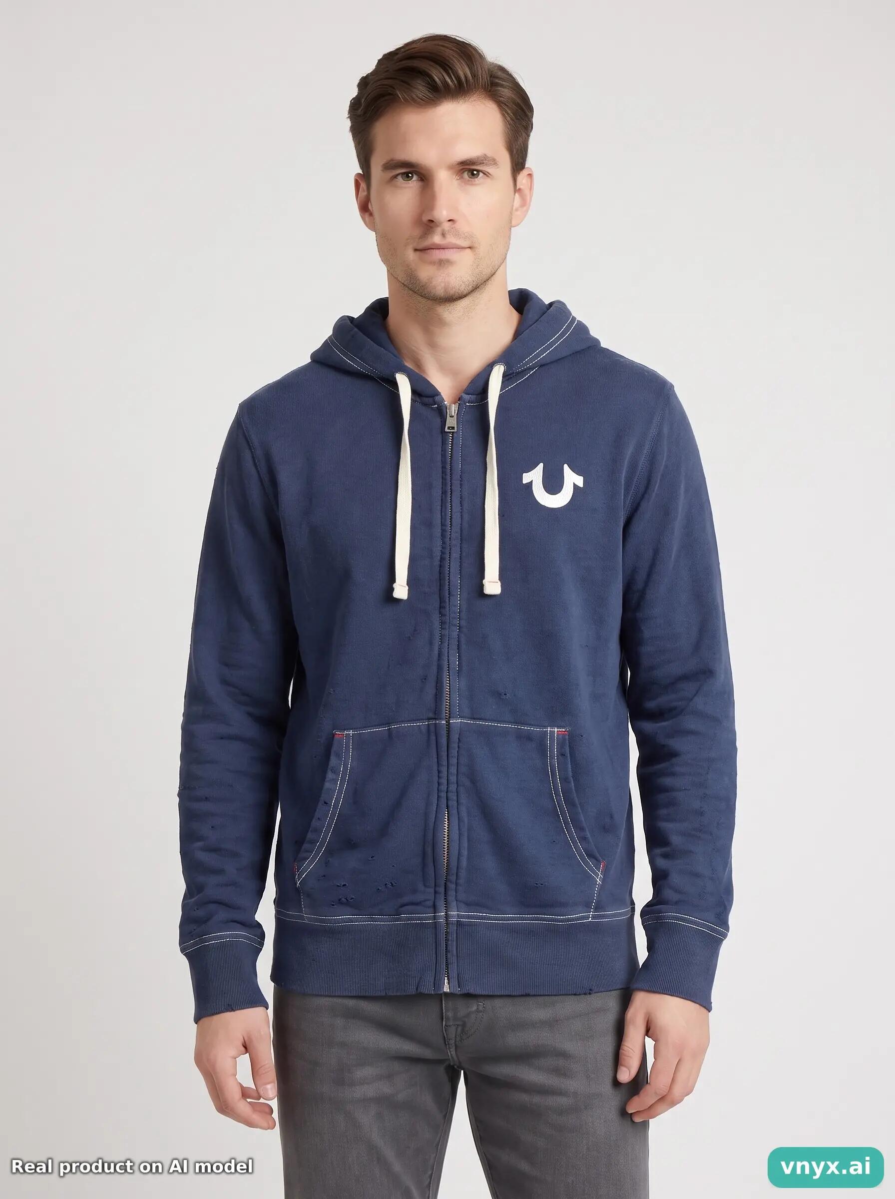 Second Life - Vintage True Religion Navy Hoodie Men M 5/5