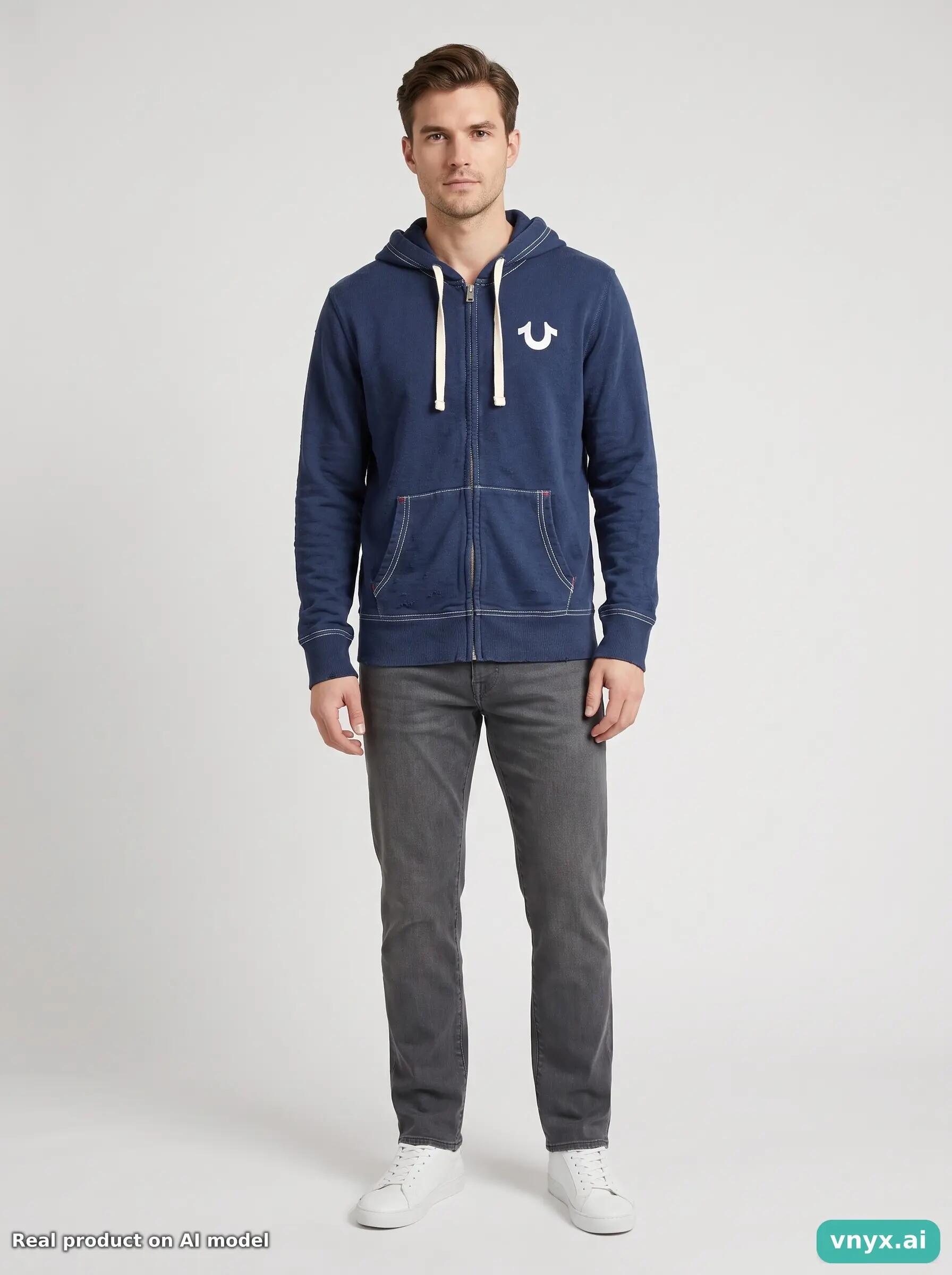 Second Life - Vintage True Religion Navy Hoodie Men M 3/5