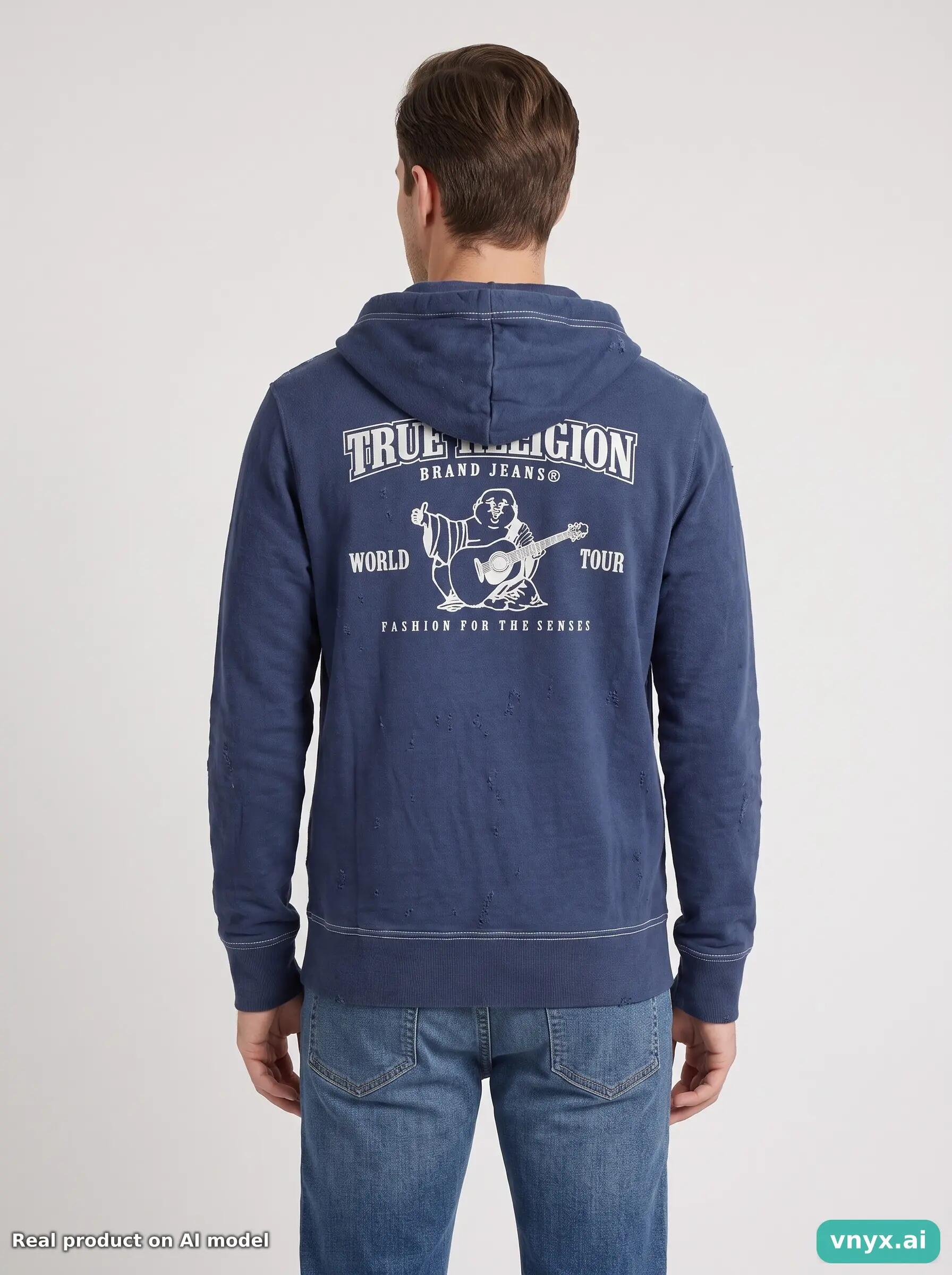 Second Life - Vintage True Religion Navy Hoodie Men M 2/5