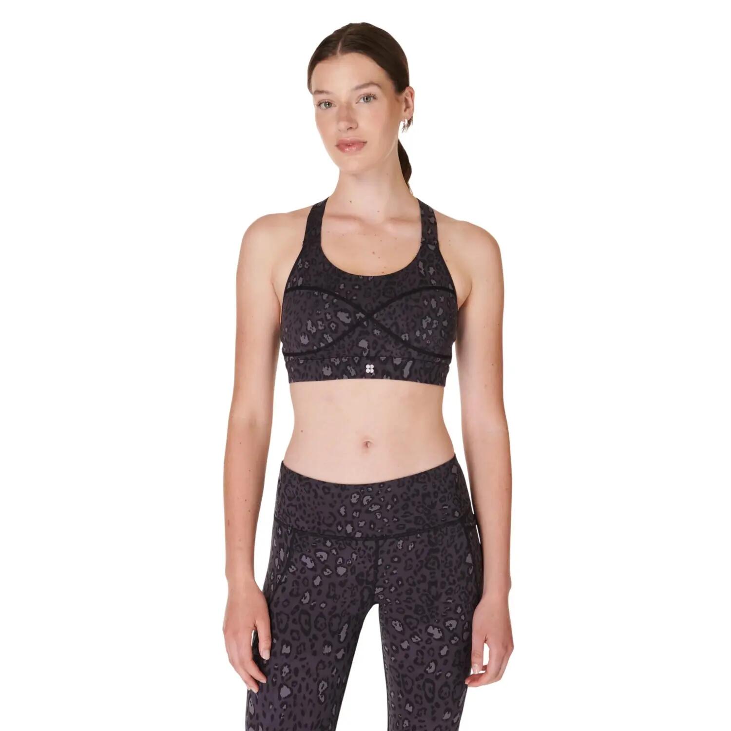 Sportbeha voor dames met luipaardprint en gemiddelde steun (Zwart) 2/4