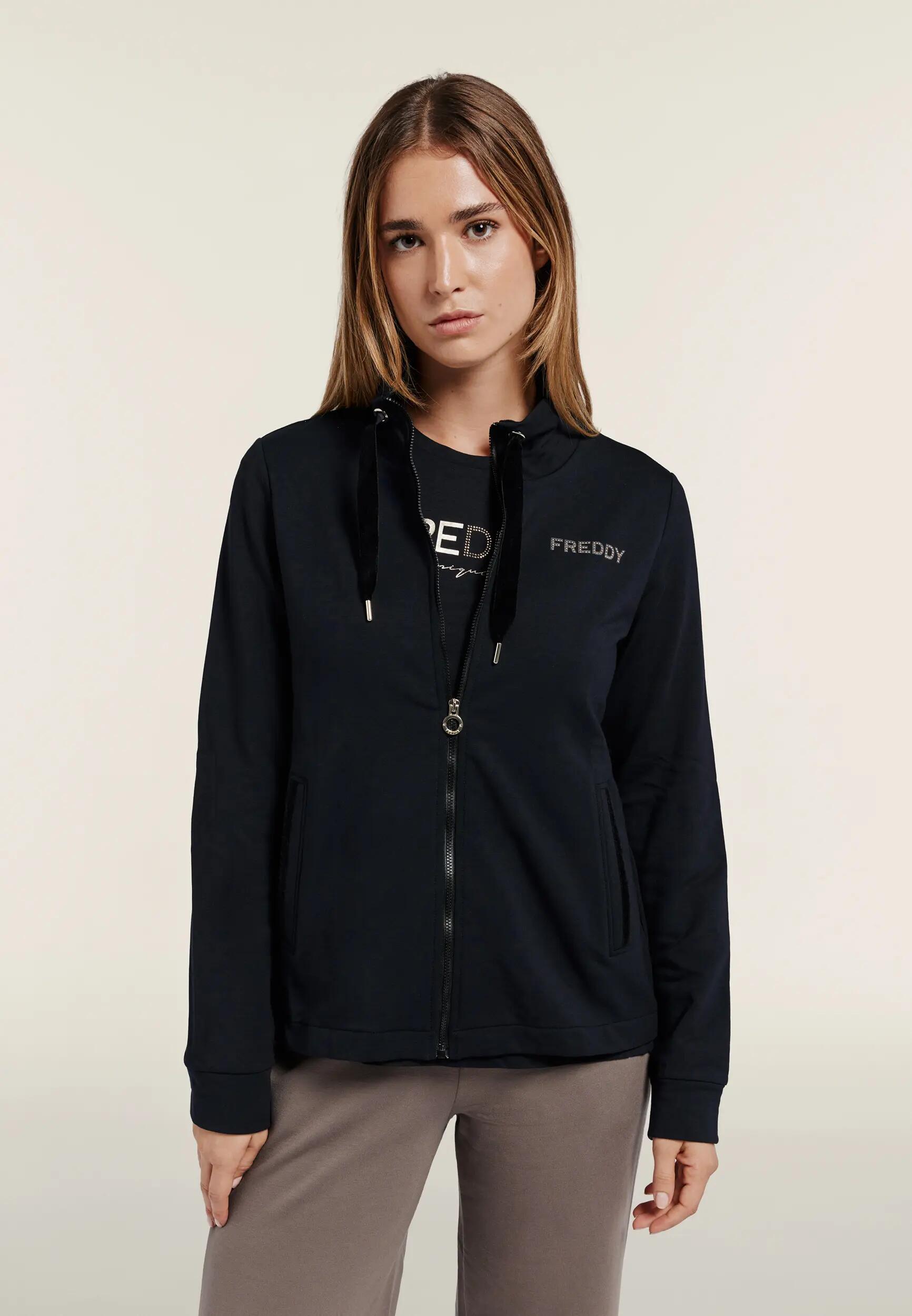Sudadera para mujer con cuello alto, cremallera y abertura trasera 2/6